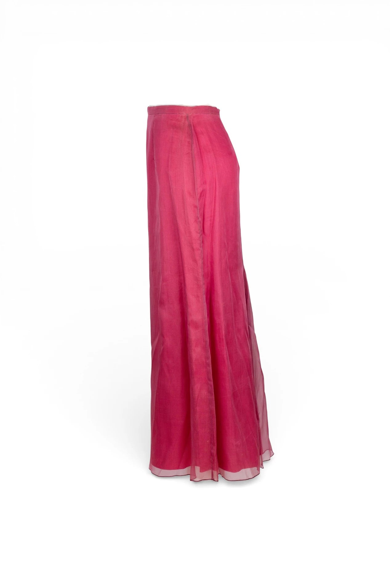 High-Waisted Magenta Silk Chiffon Maxi Skirt