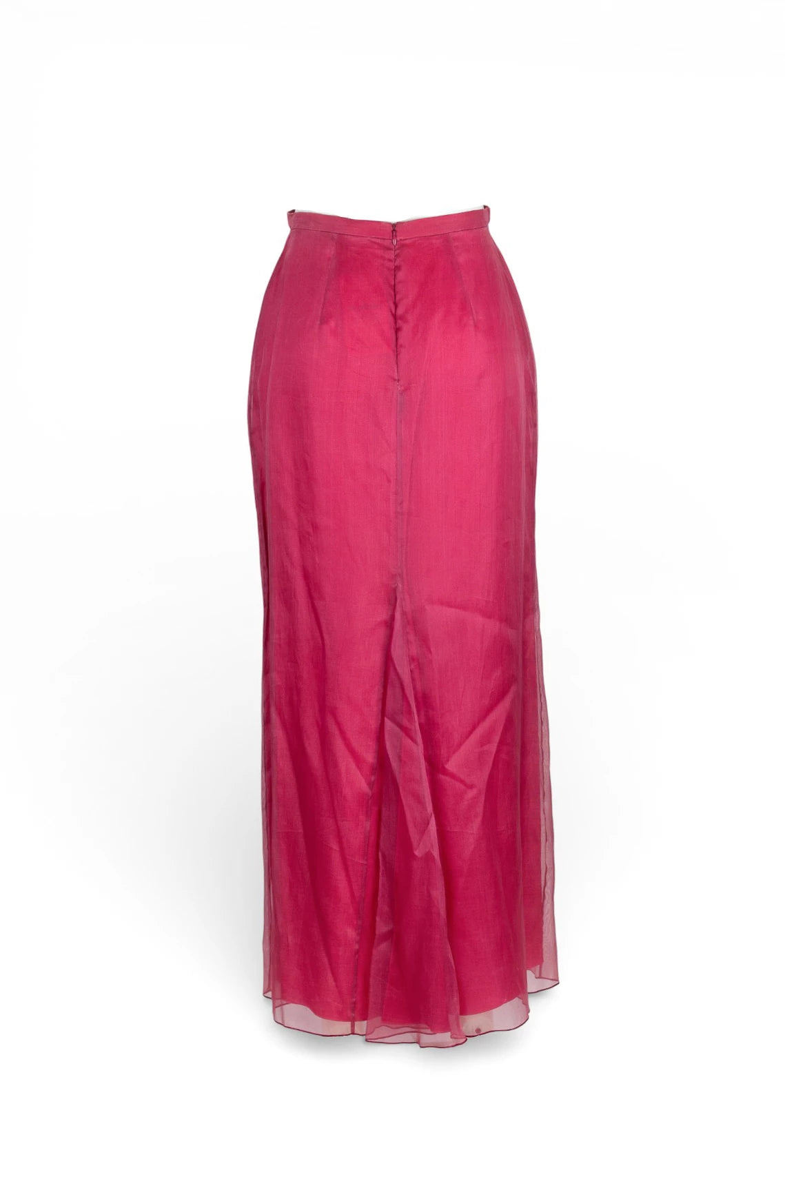 High-Waisted Magenta Silk Chiffon Maxi Skirt