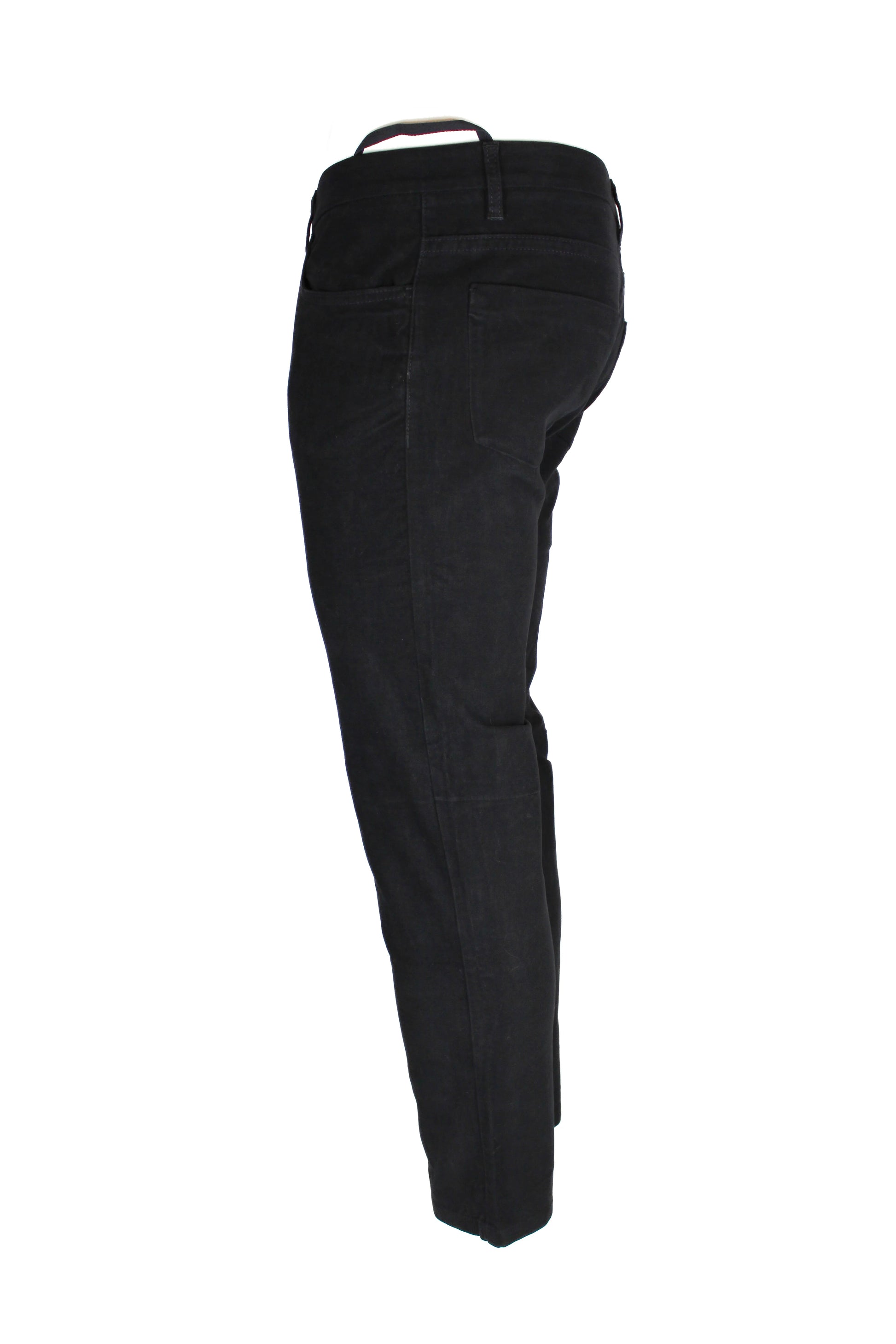 Black Velvet-Finish Denim Style Trousers