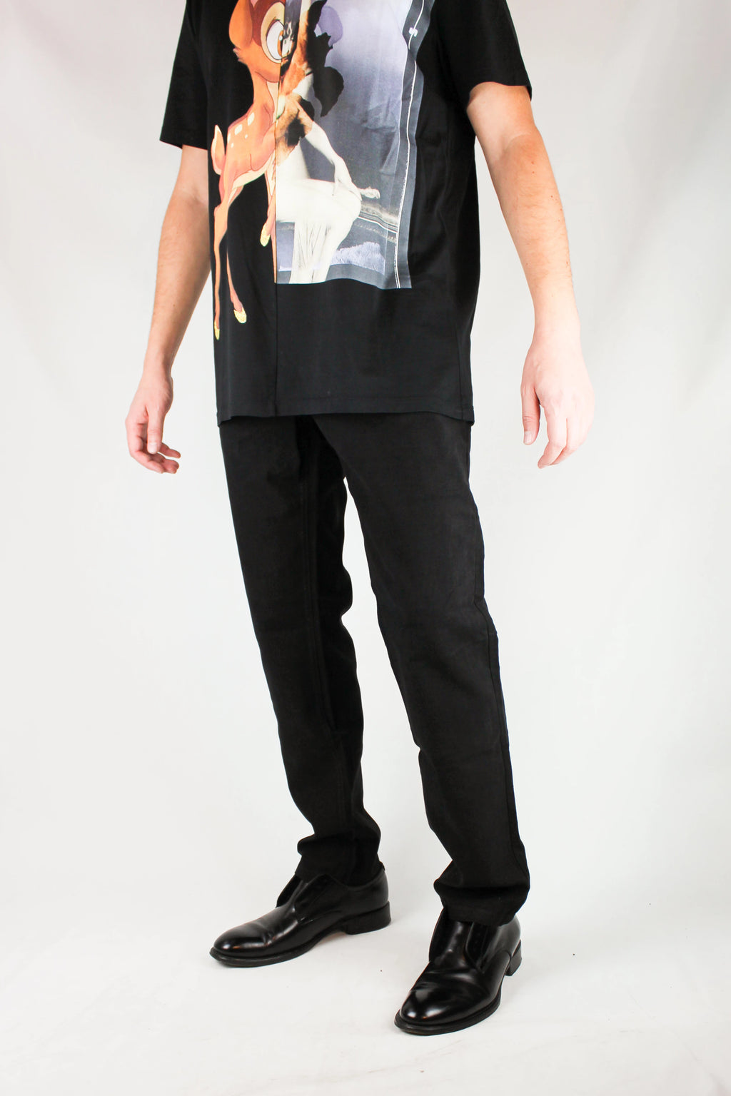 Black Velvet-Finish Denim Style Trousers