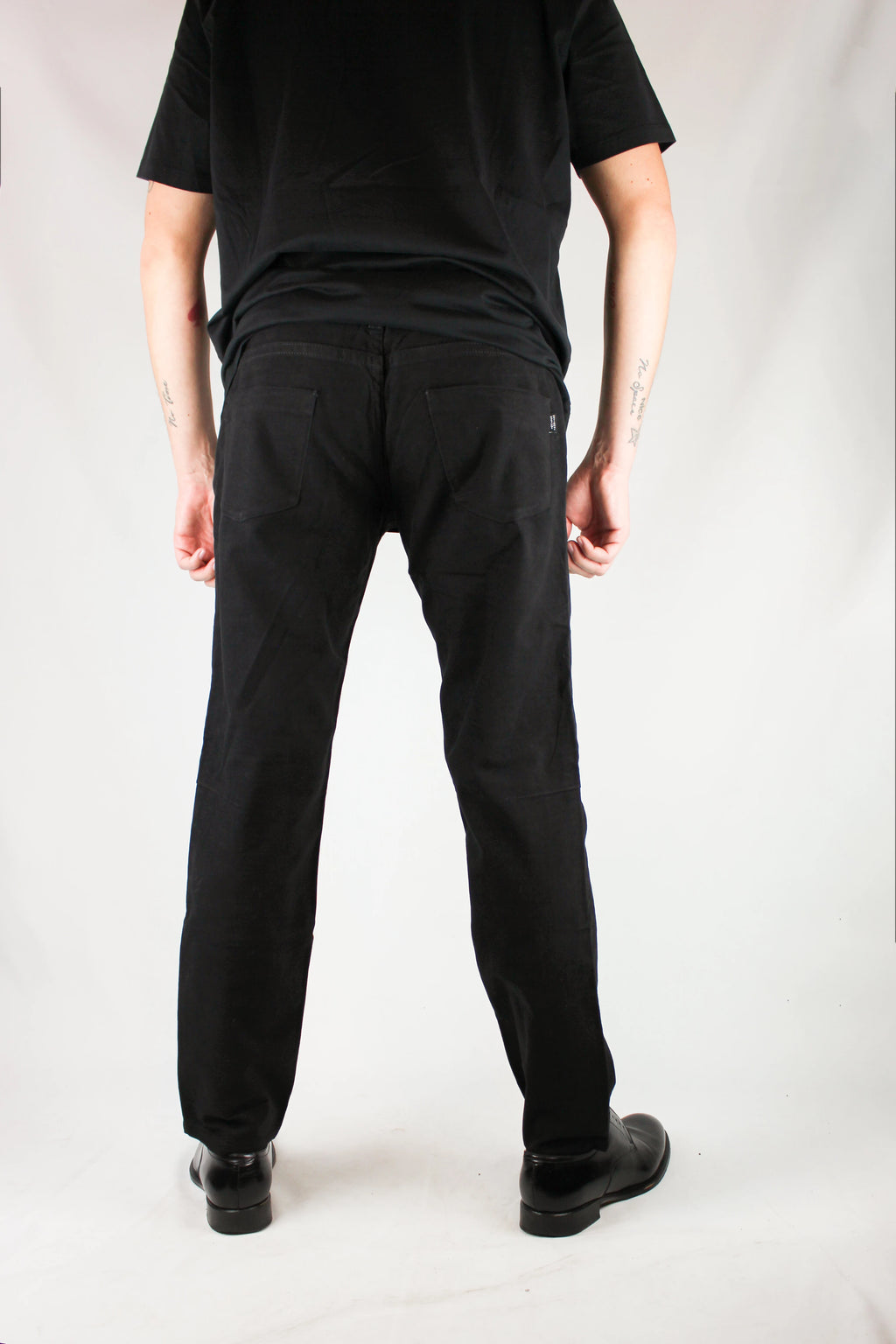 Black Velvet-Finish Denim Style Trousers