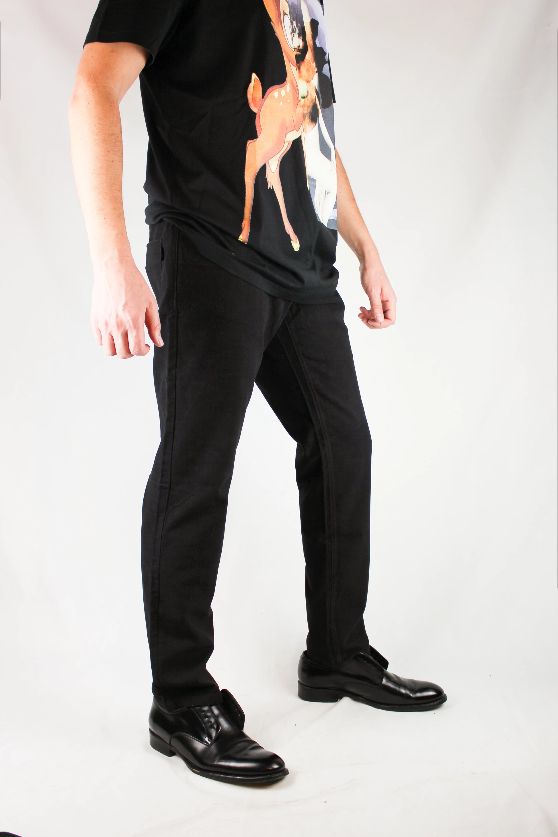 Black Velvet-Finish Denim Style Trousers