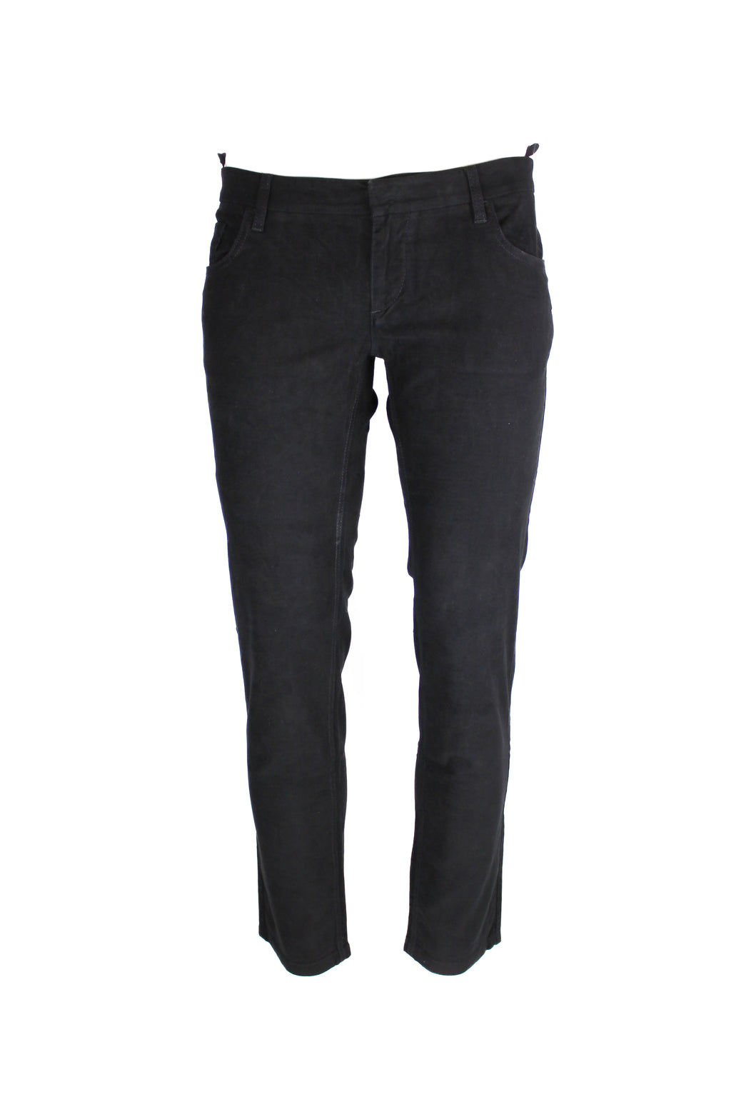 Black Velvet-Finish Denim Style Trousers