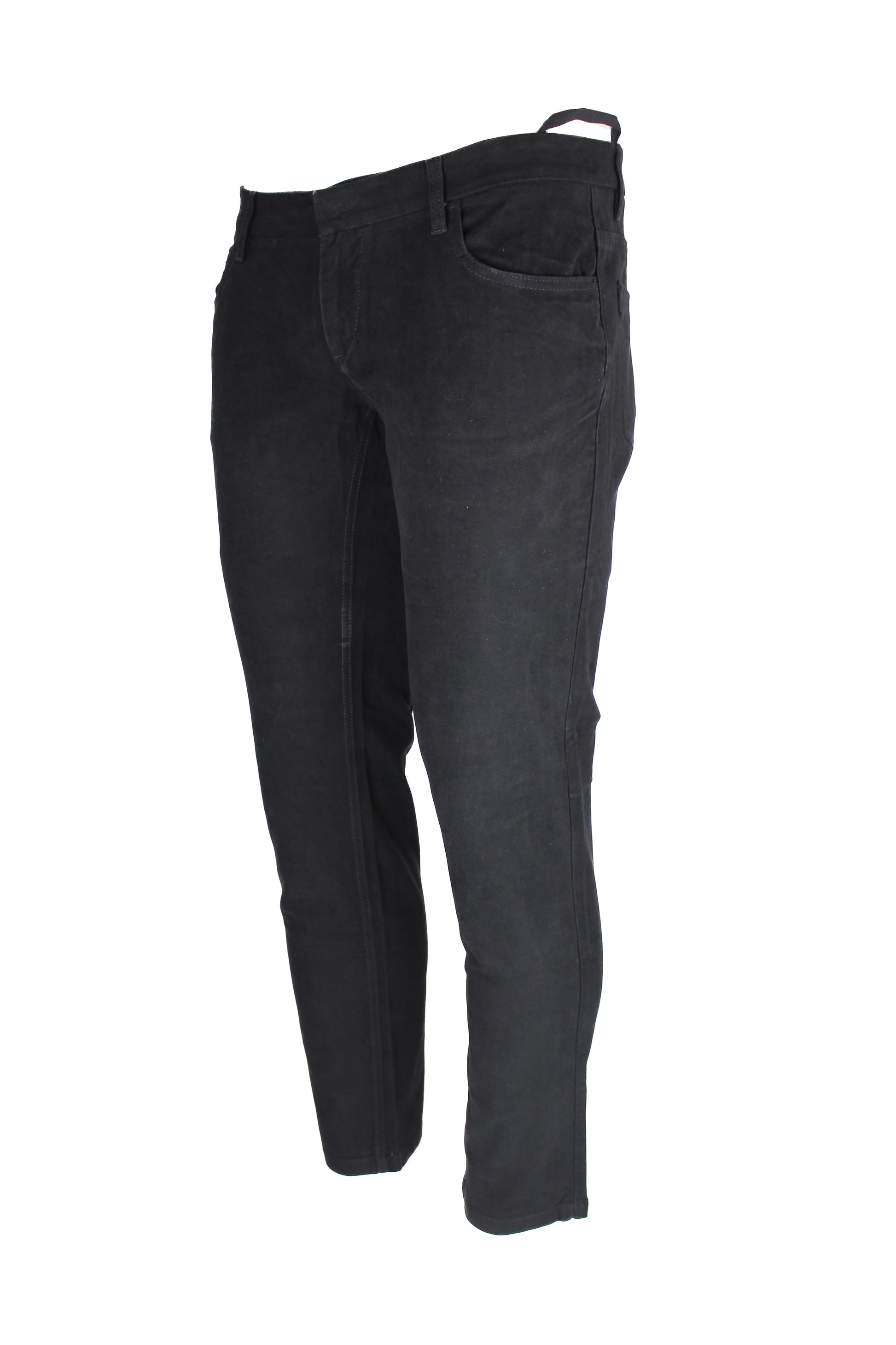 Black Velvet-Finish Denim Style Trousers