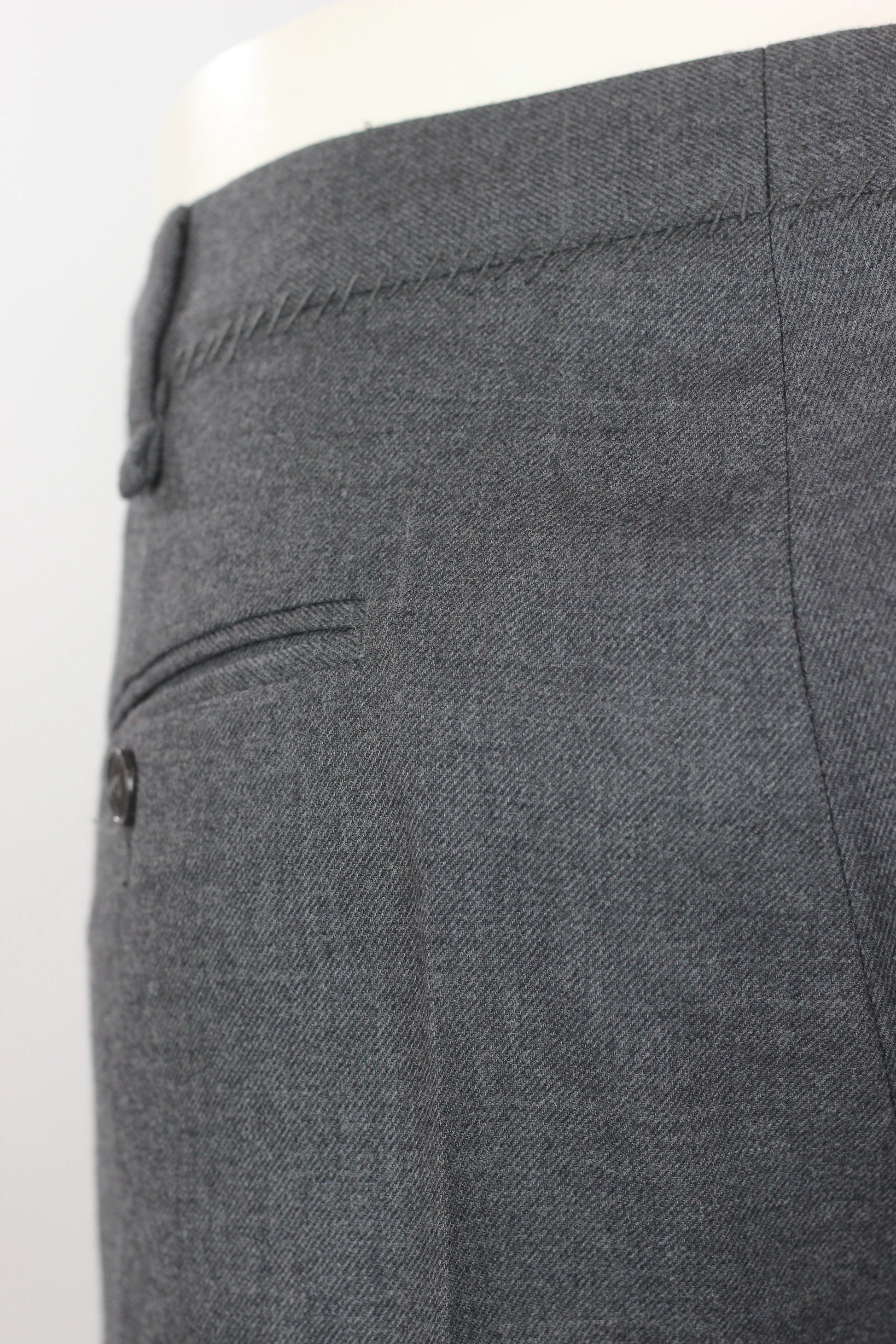 Grey Wool Tailored Trousers with Tonal Stitching