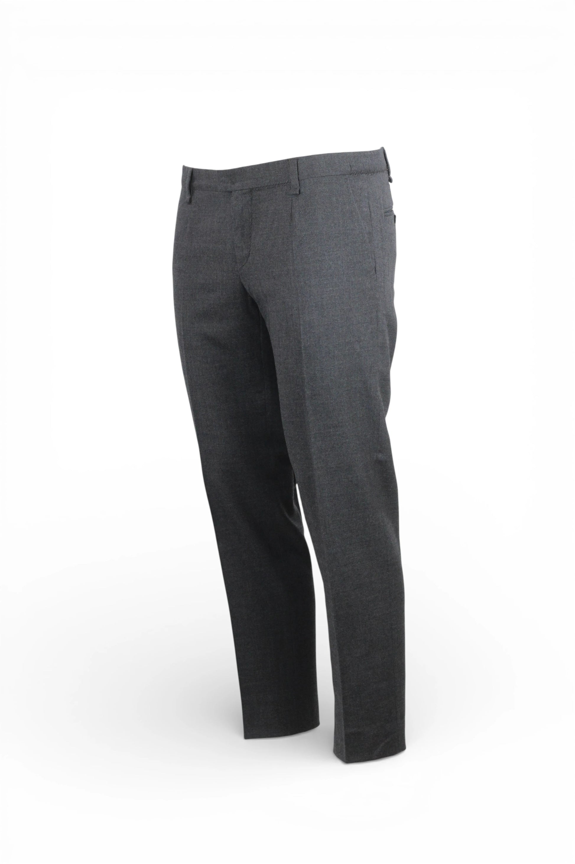 Grey Wool Tailored Trousers with Tonal Stitching