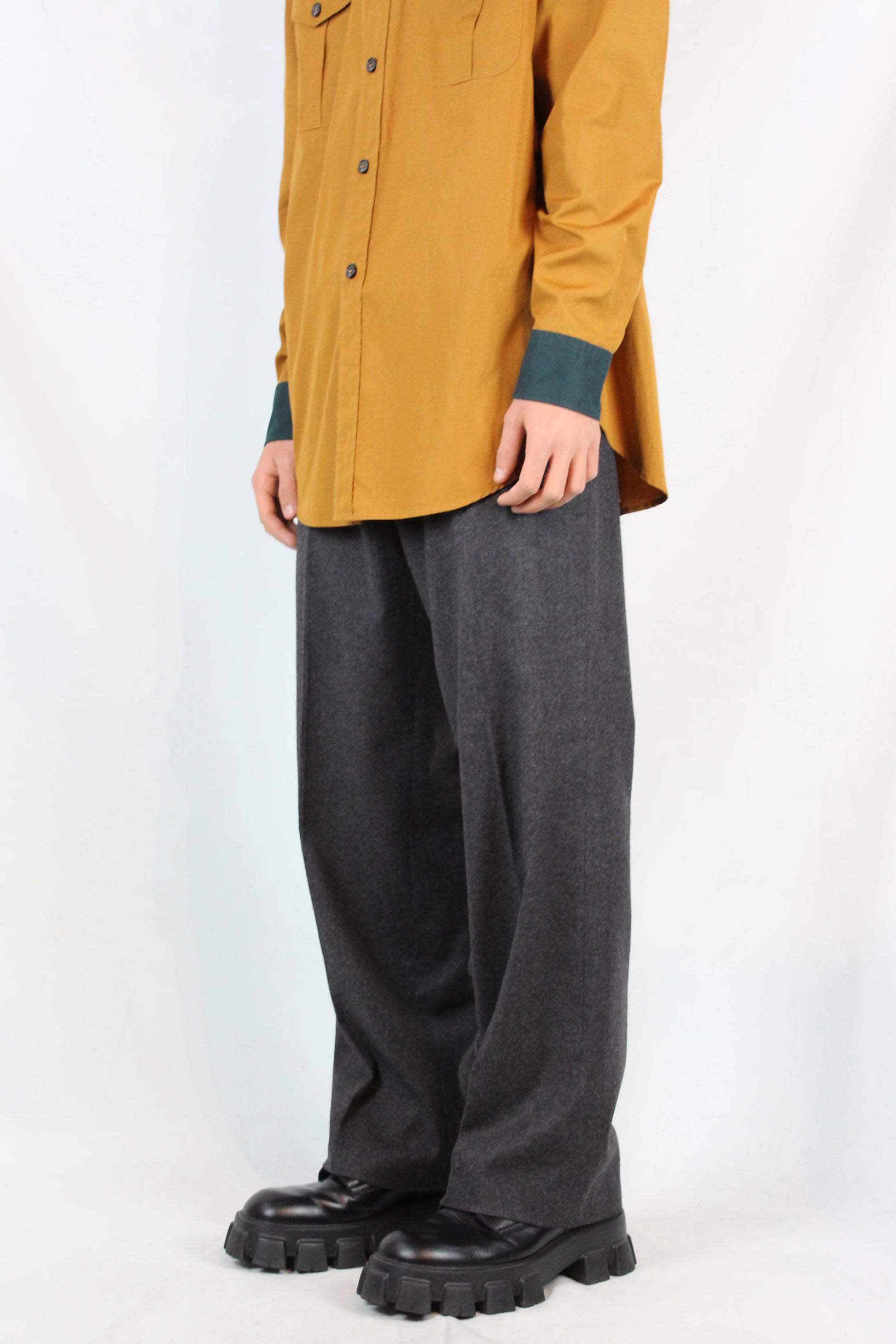 Wool Tailored Trousers in Charcoal Grey