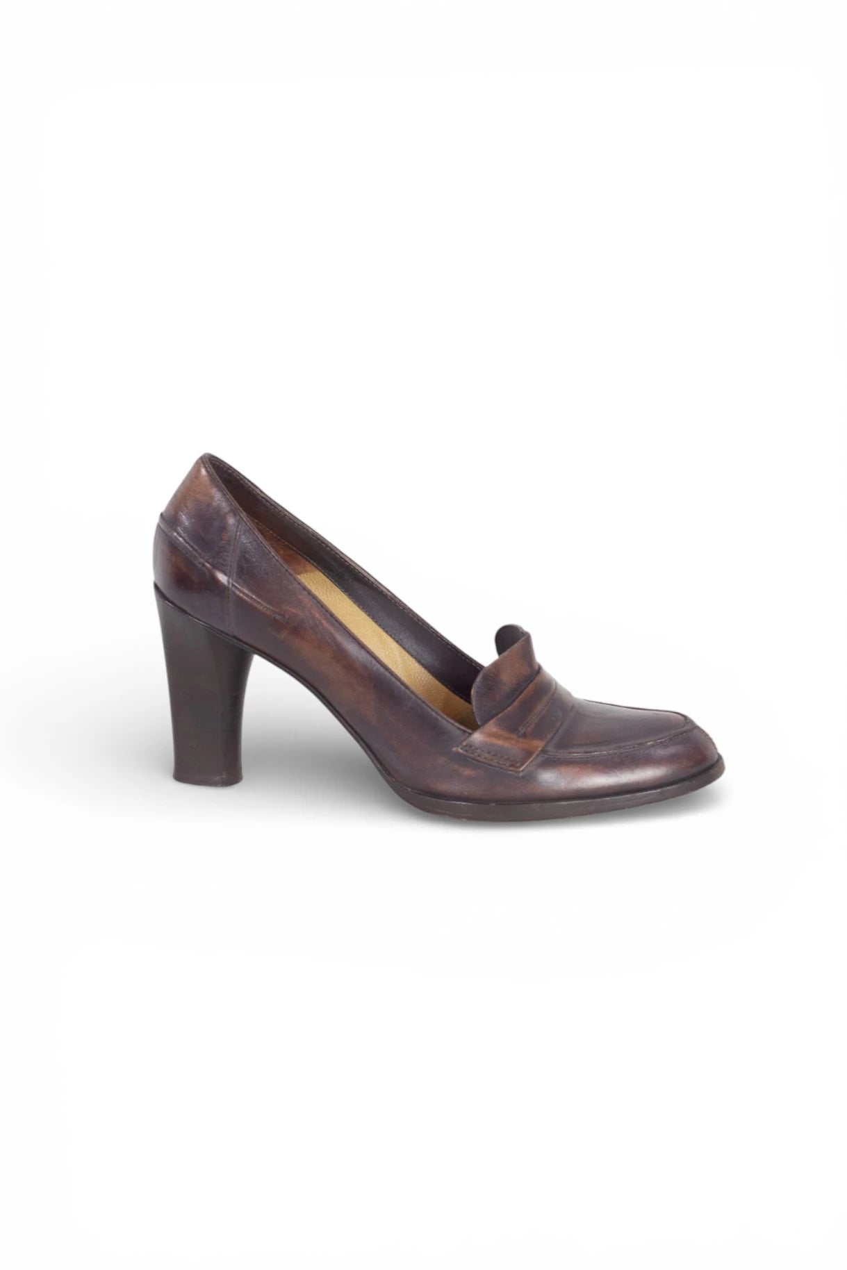 Brown Leather Penny Loafers with Heel