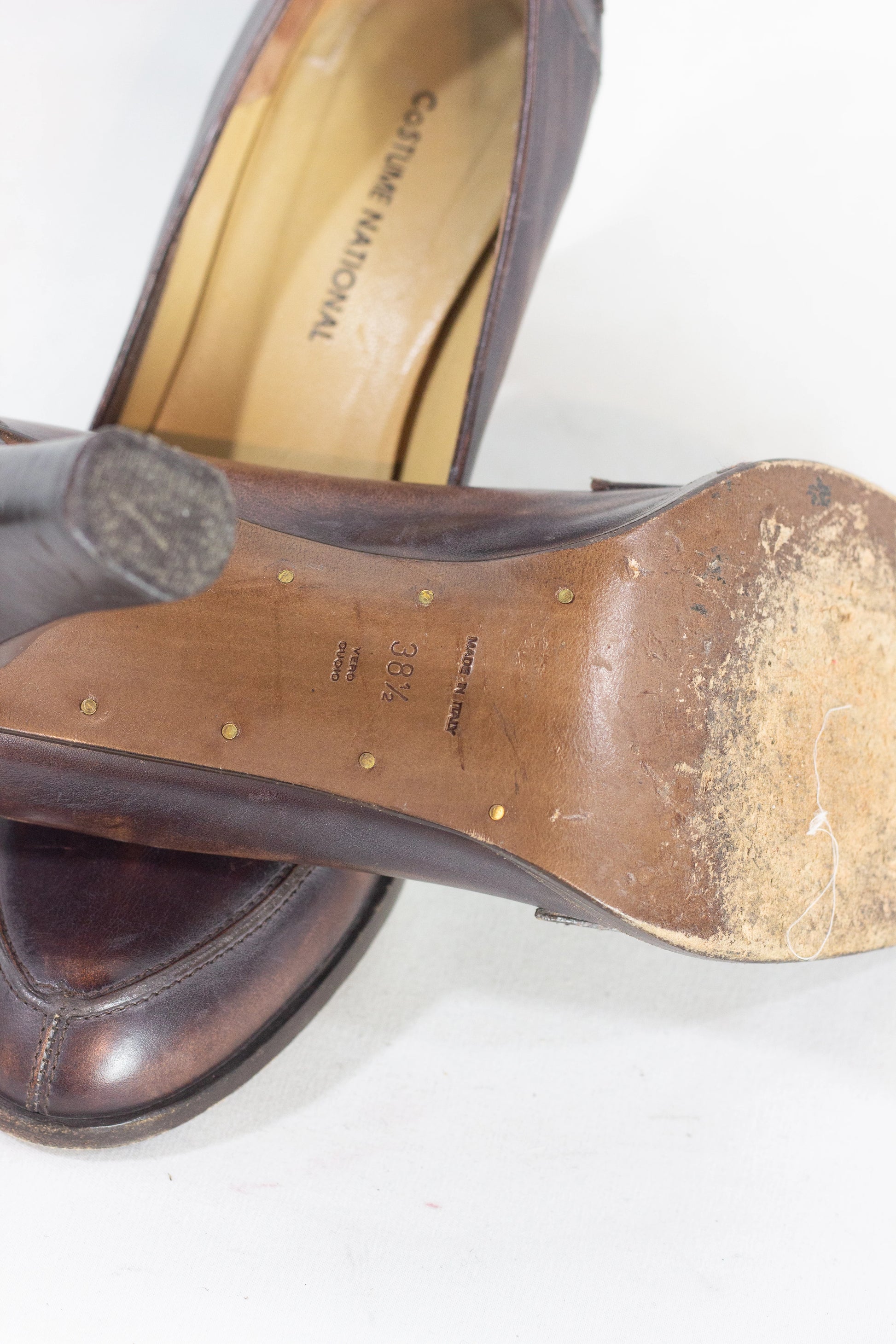 Brown Leather Penny Loafers with Heel