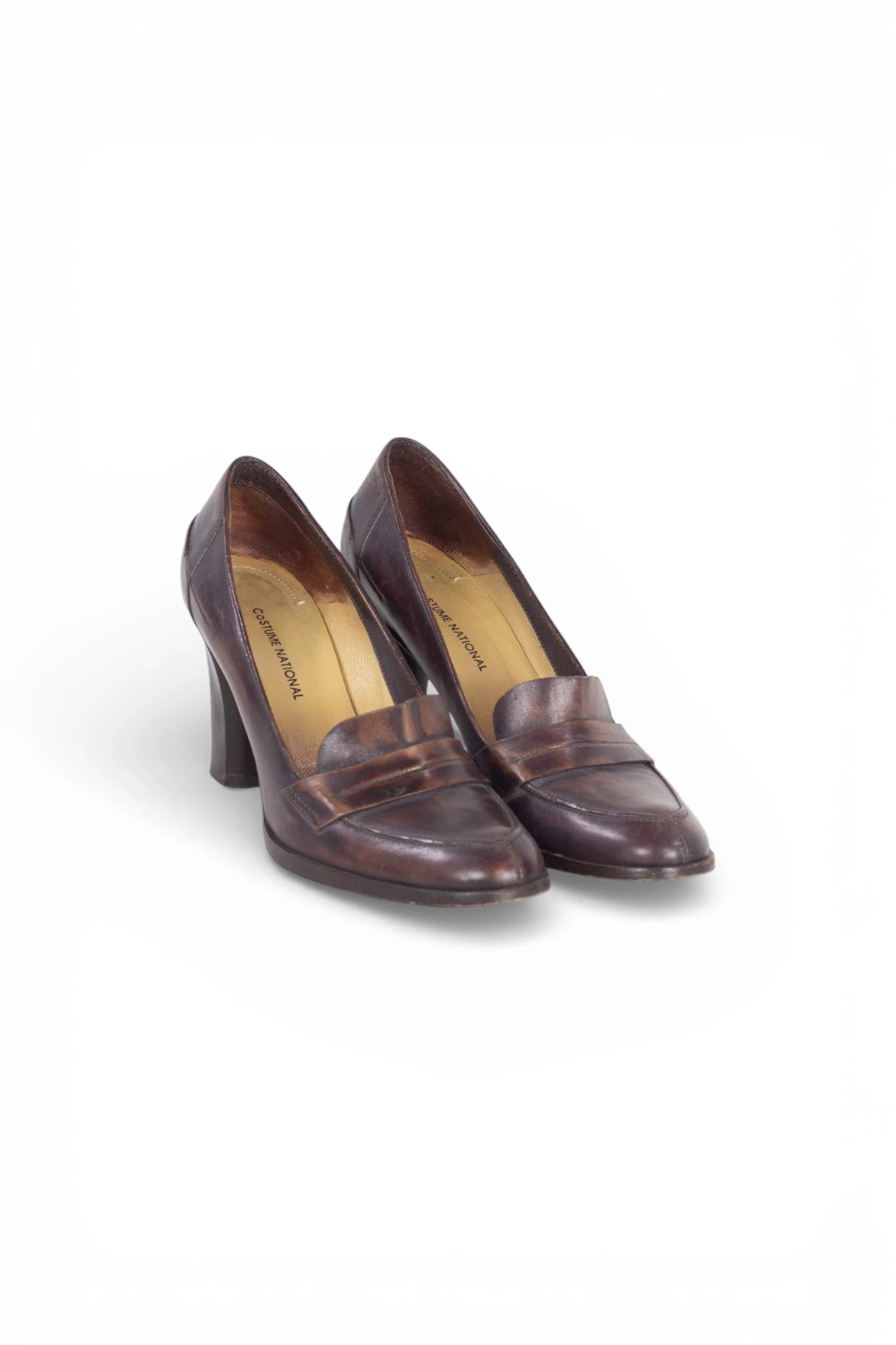 Brown Leather Penny Loafers with Heel