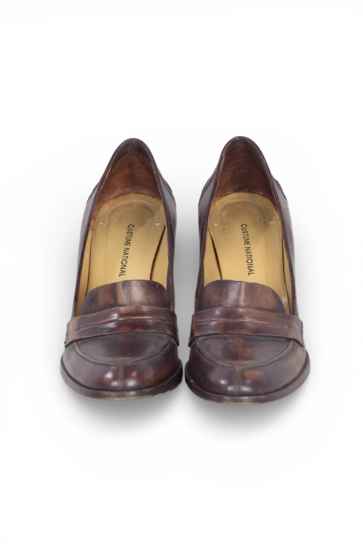 Brown Leather Penny Loafers with Heel
