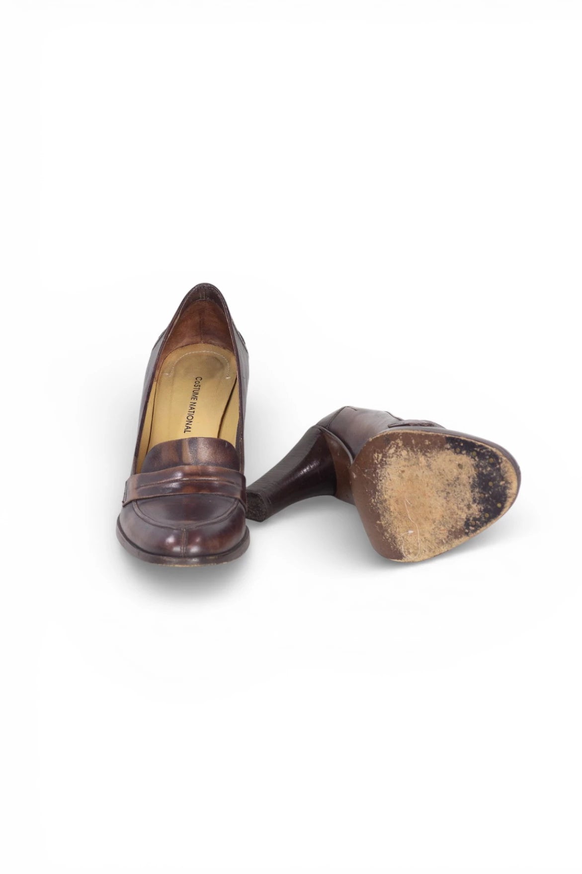 Brown Leather Penny Loafers with Heel