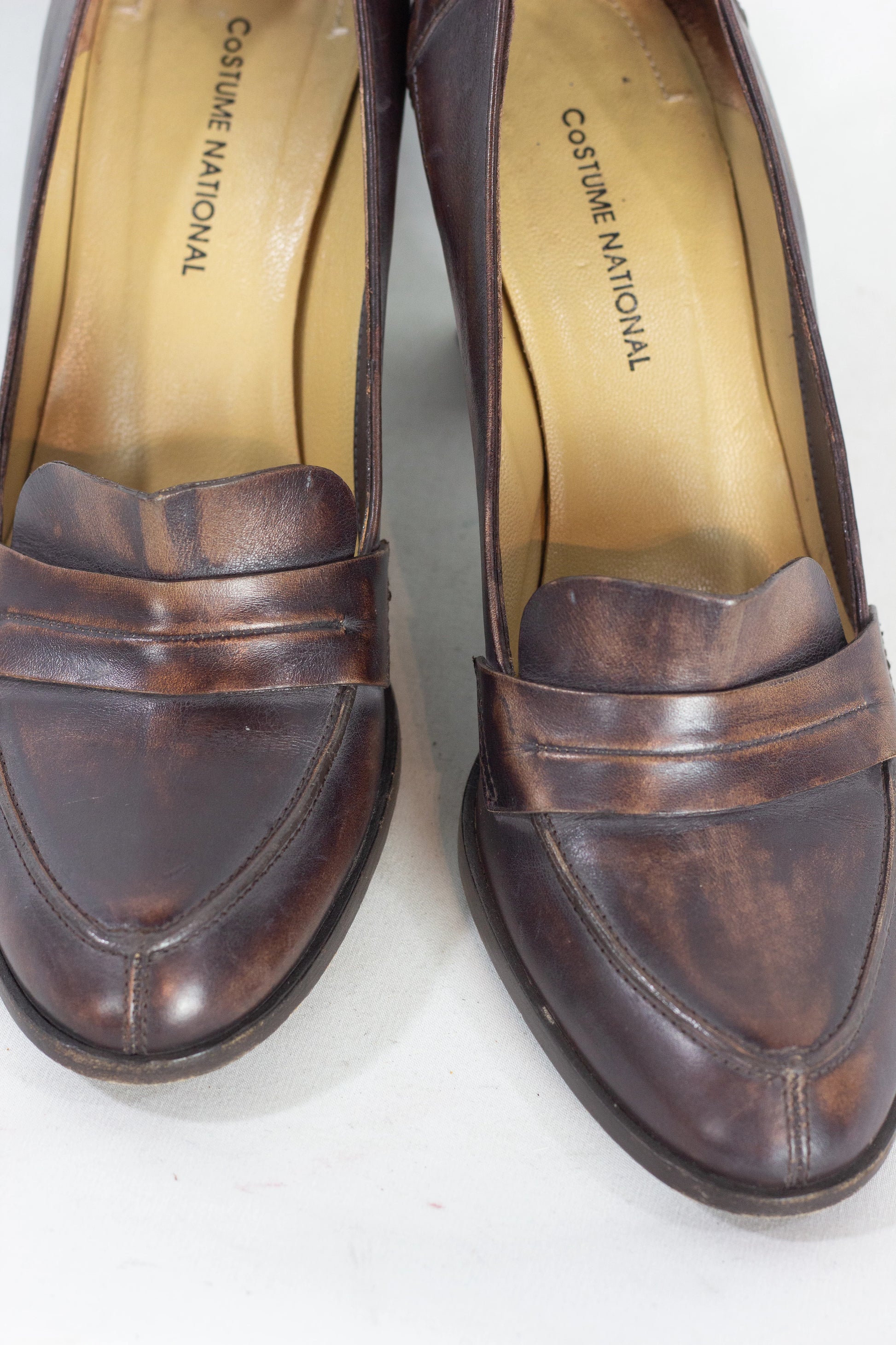 Brown Leather Penny Loafers with Heel
