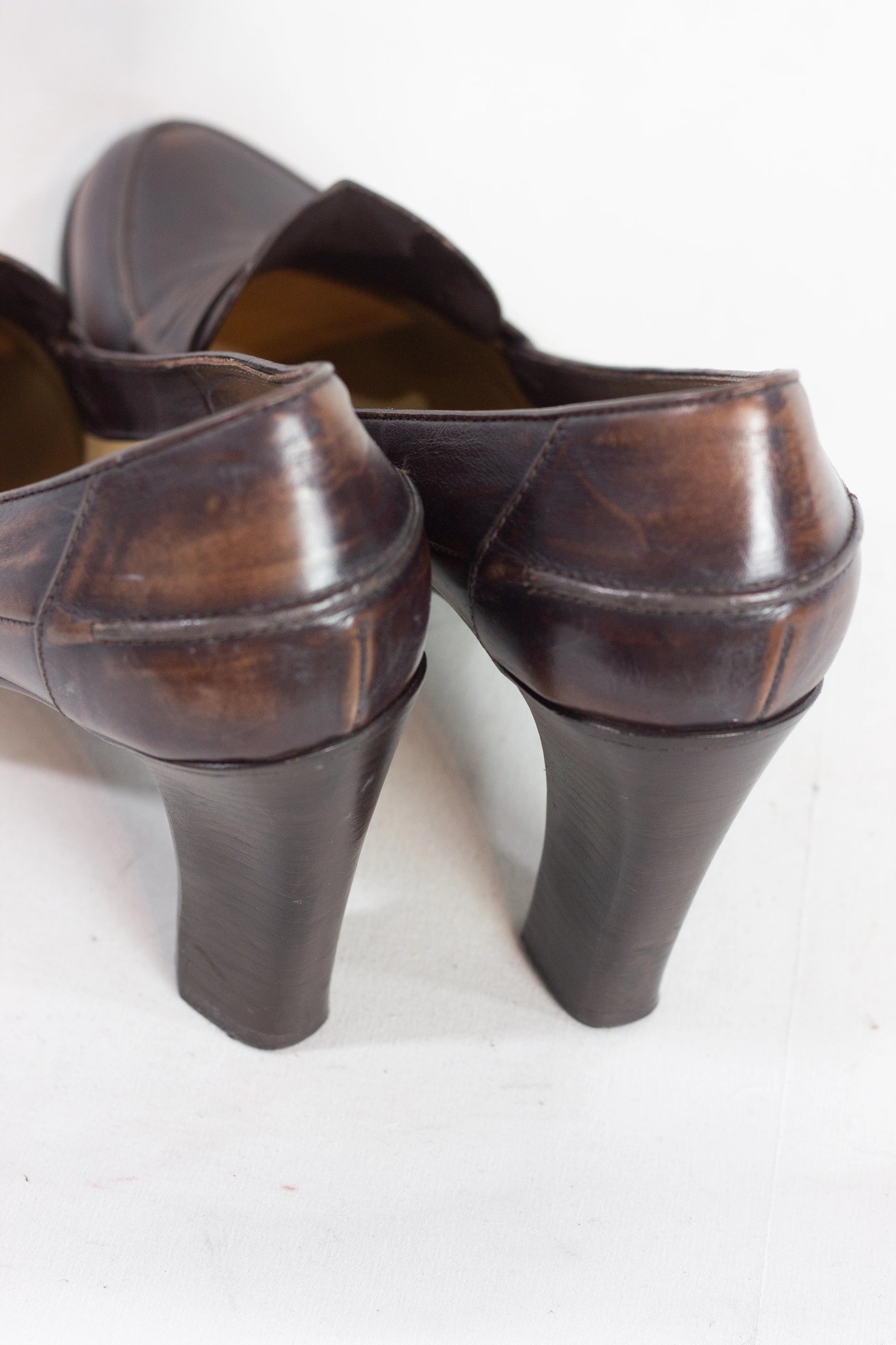 Brown Leather Penny Loafers with Heel