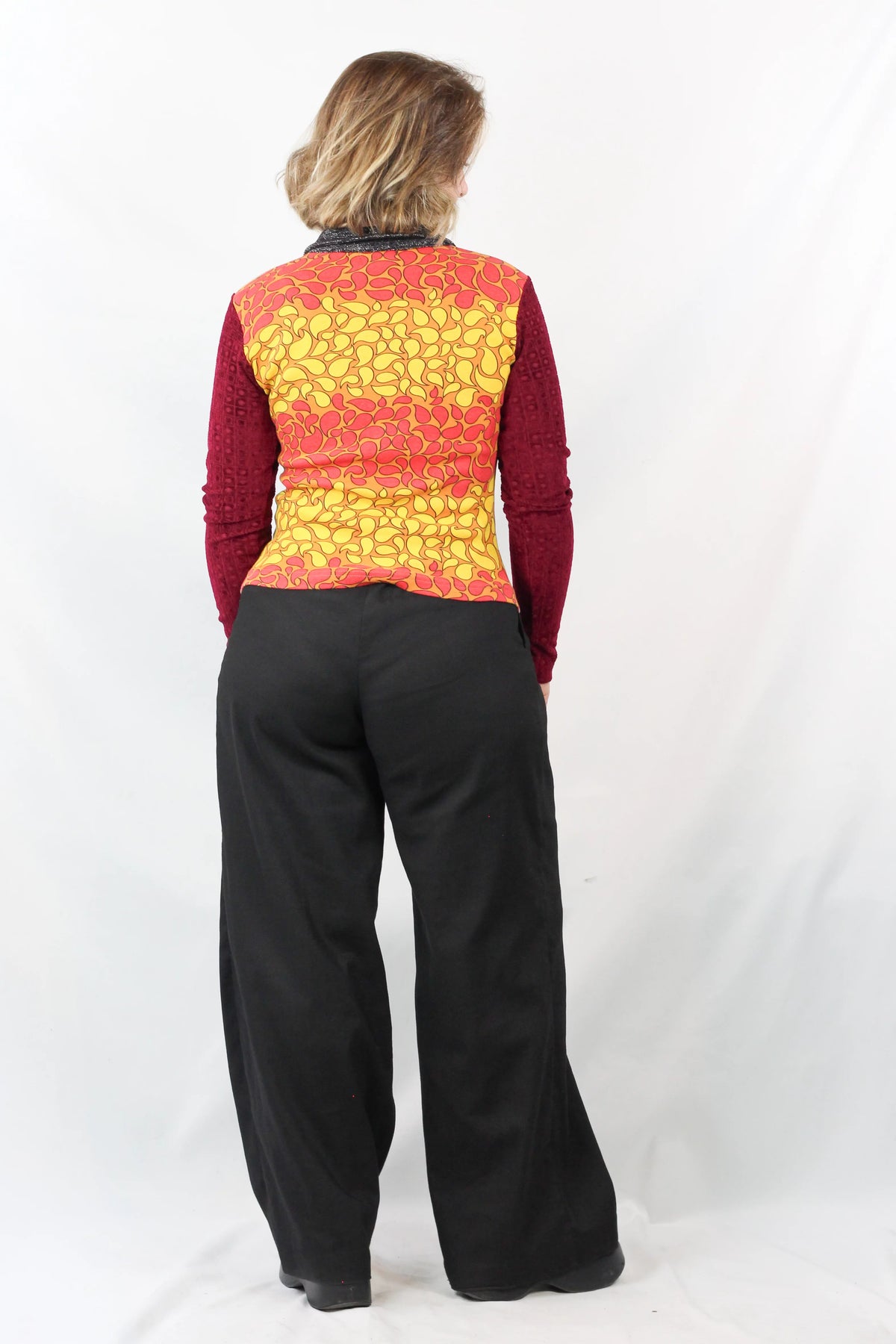 Mixed-Media Scenic Print Button-Up Top