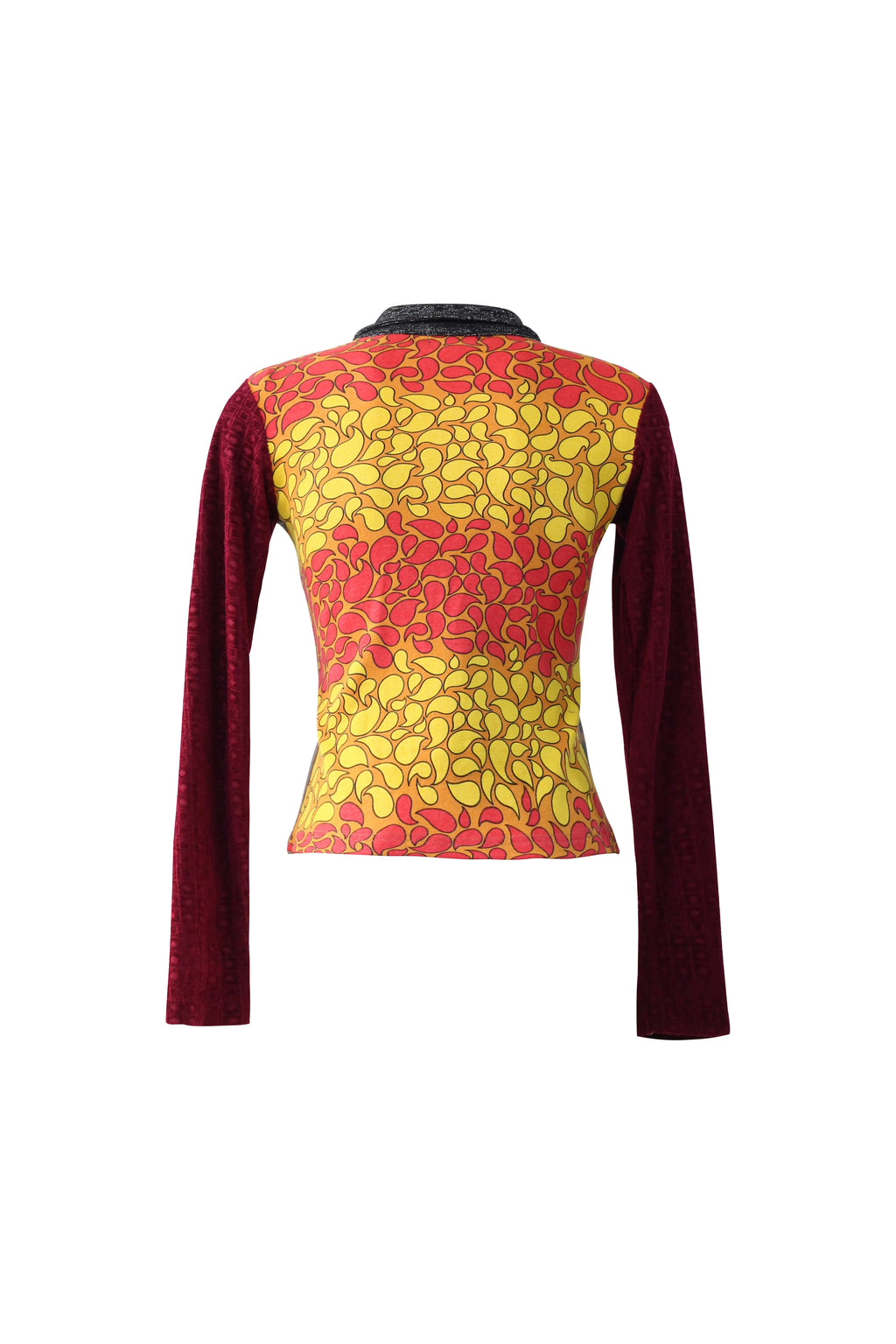 Mixed-Media Scenic Print Button-Up Top
