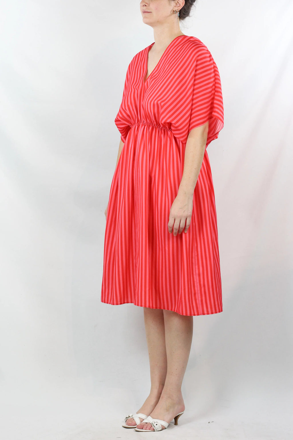 Striped V-Neck Waist-Cinched Midi Dress