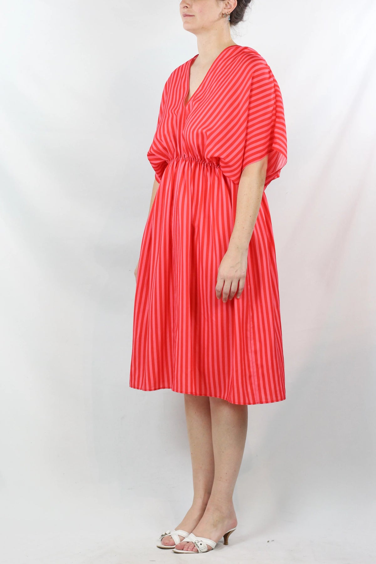 Striped V-Neck Waist-Cinched Midi Dress
