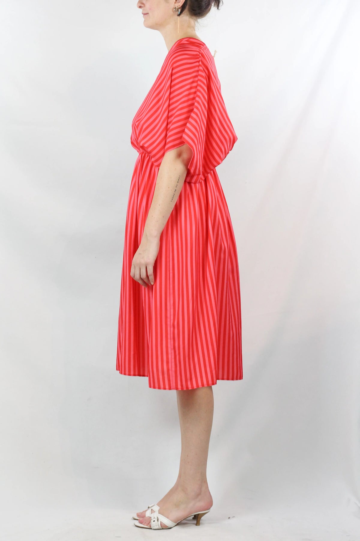 Striped V-Neck Waist-Cinched Midi Dress