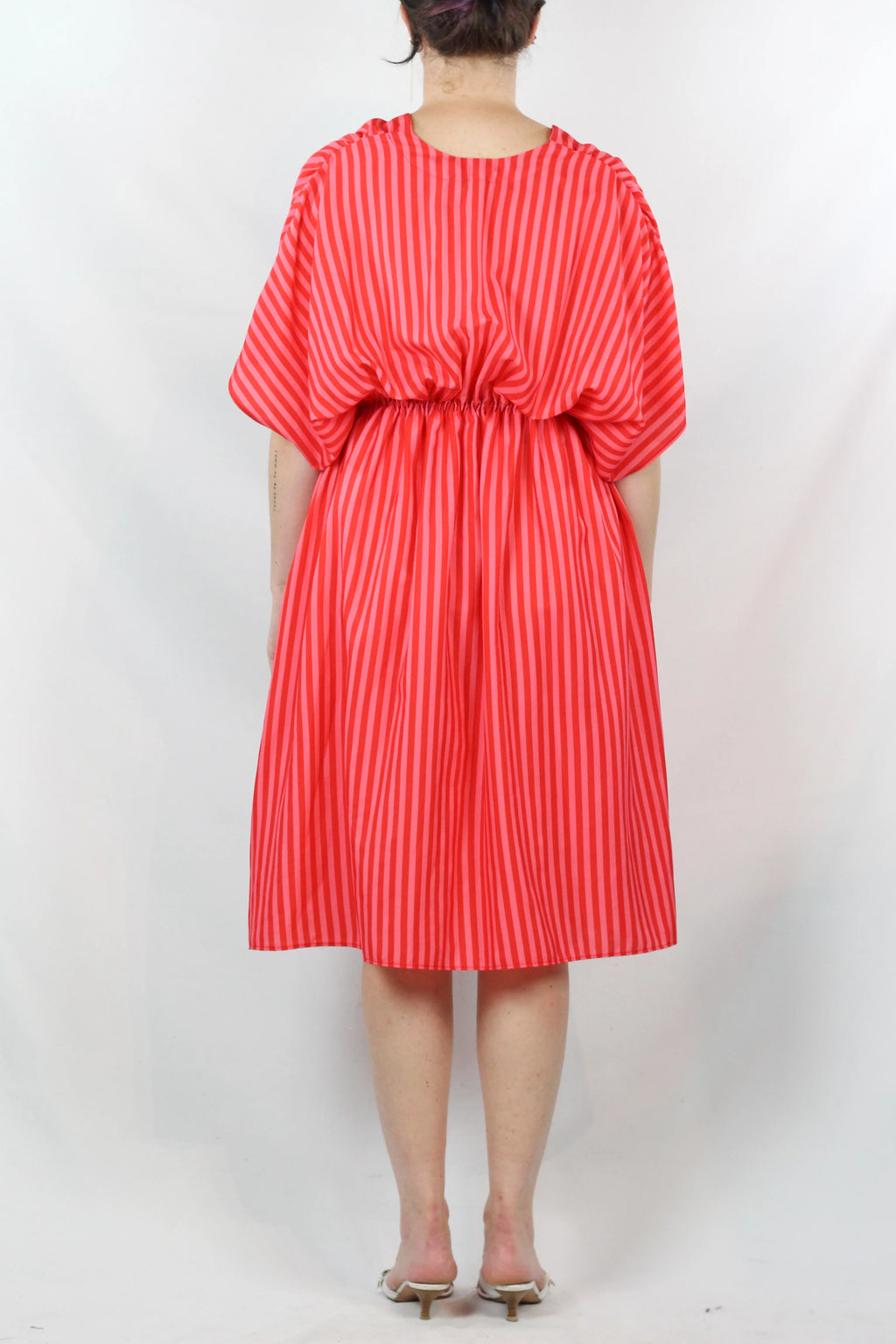 Striped V-Neck Waist-Cinched Midi Dress