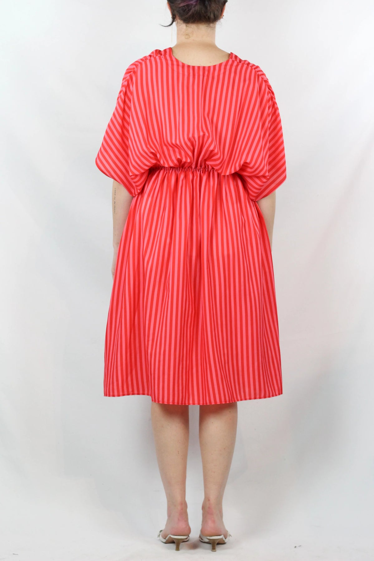 Striped V-Neck Waist-Cinched Midi Dress