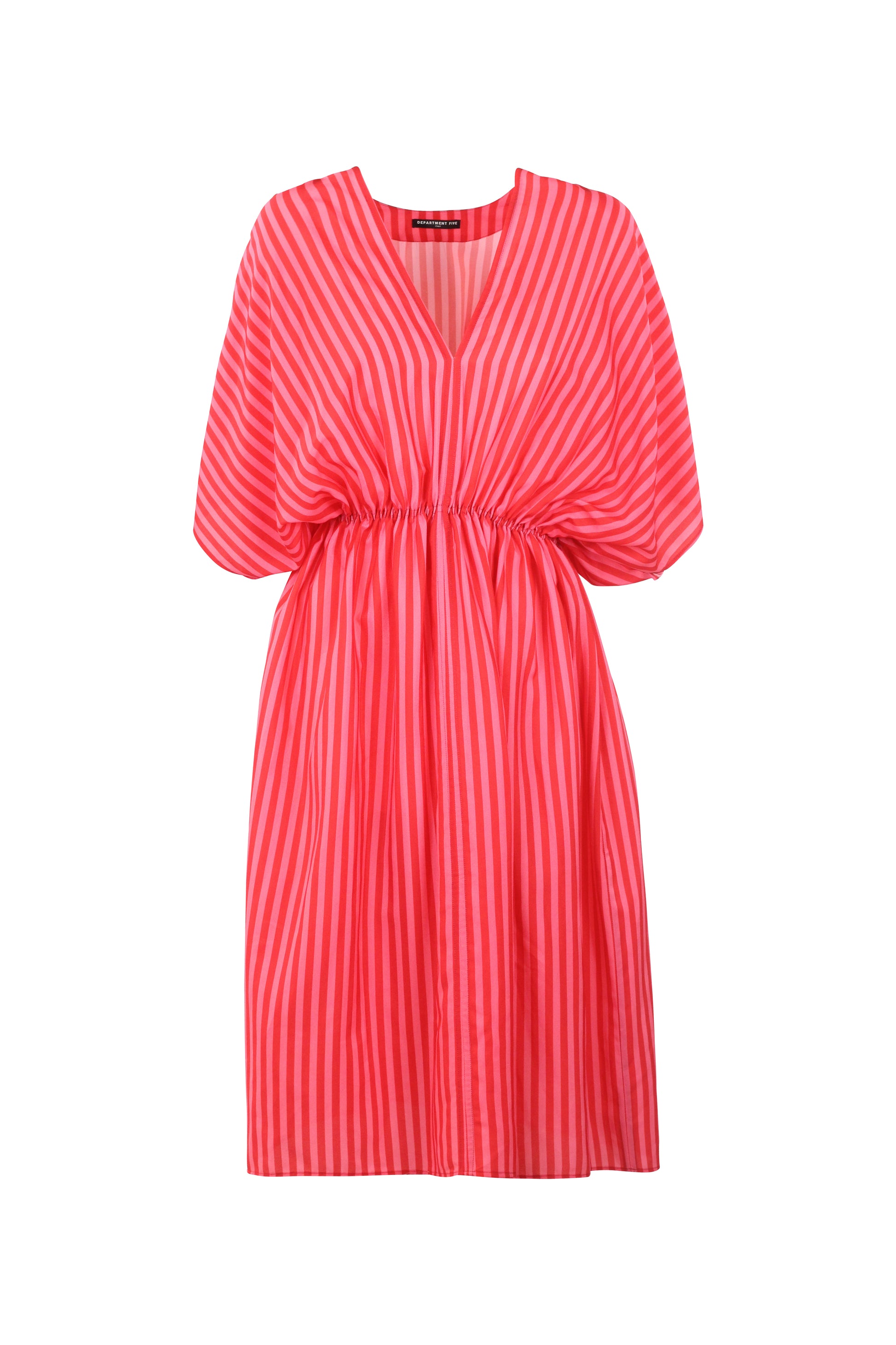 Striped V-Neck Waist-Cinched Midi Dress