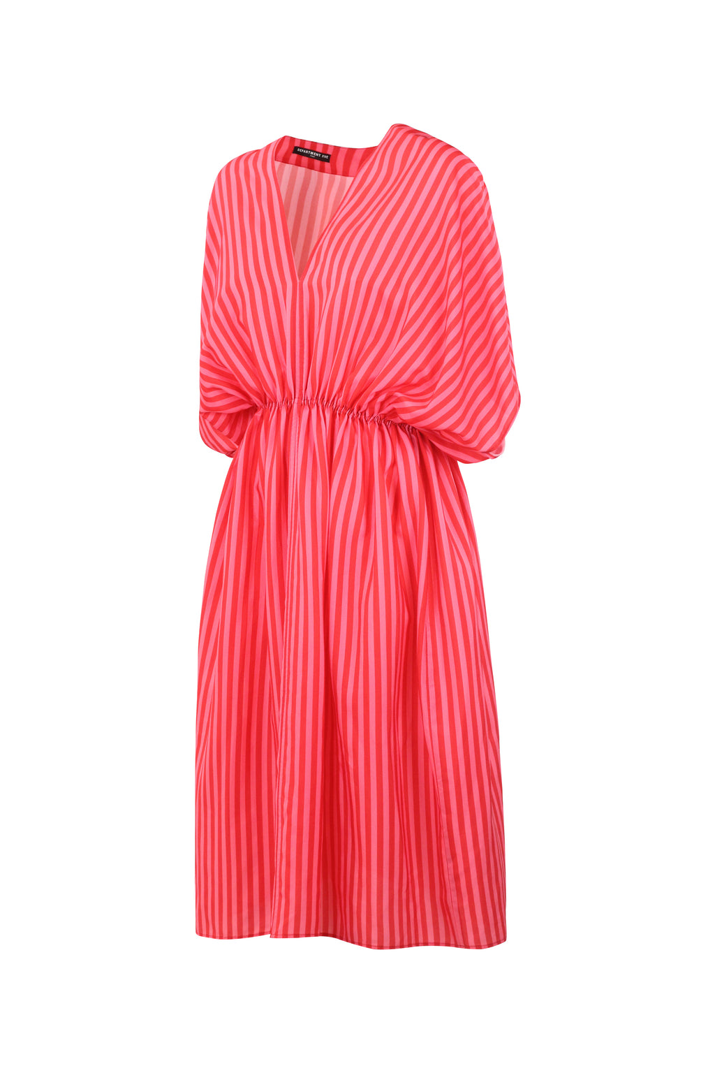 Striped V-Neck Waist-Cinched Midi Dress