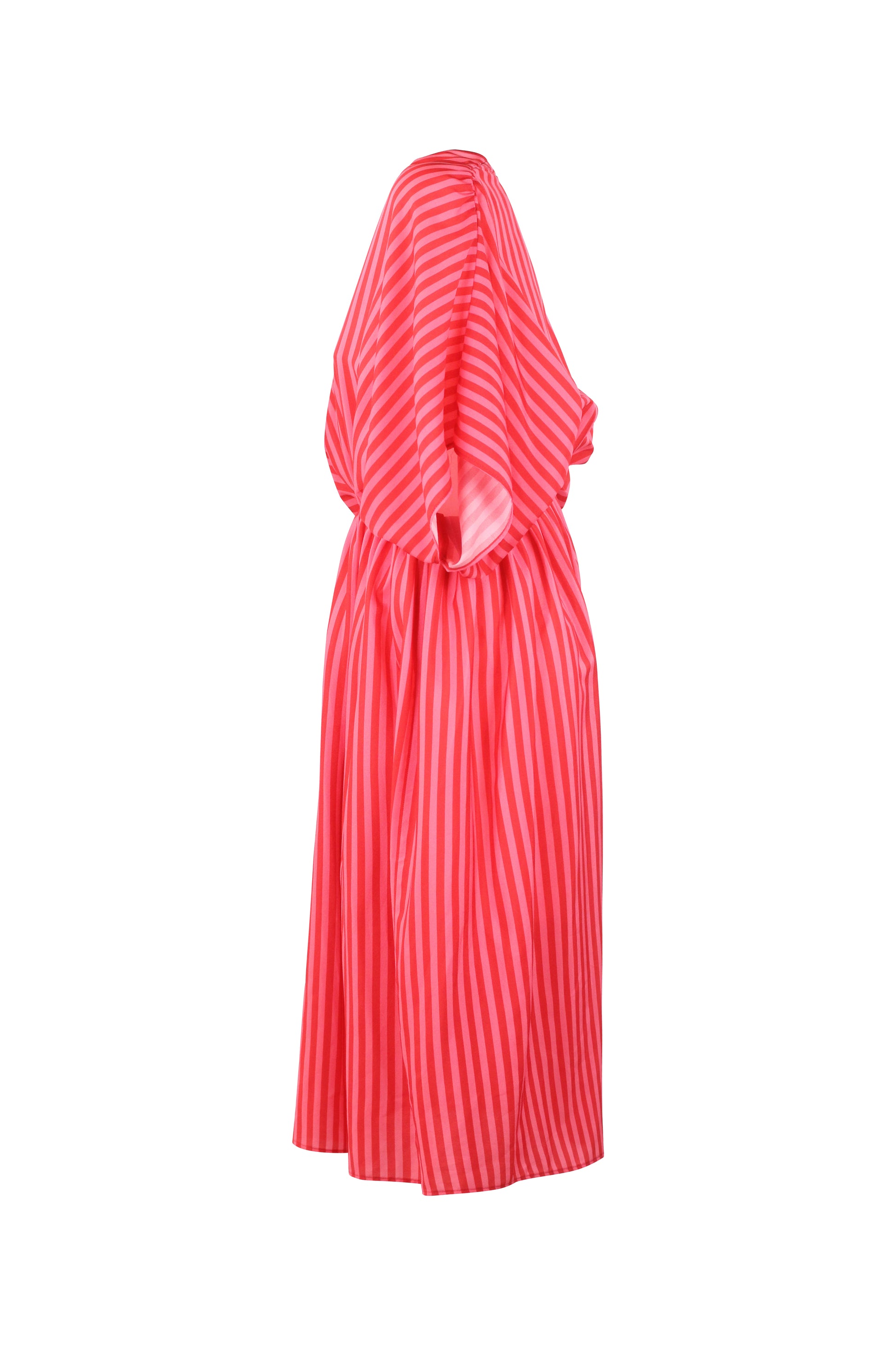 Striped V-Neck Waist-Cinched Midi Dress