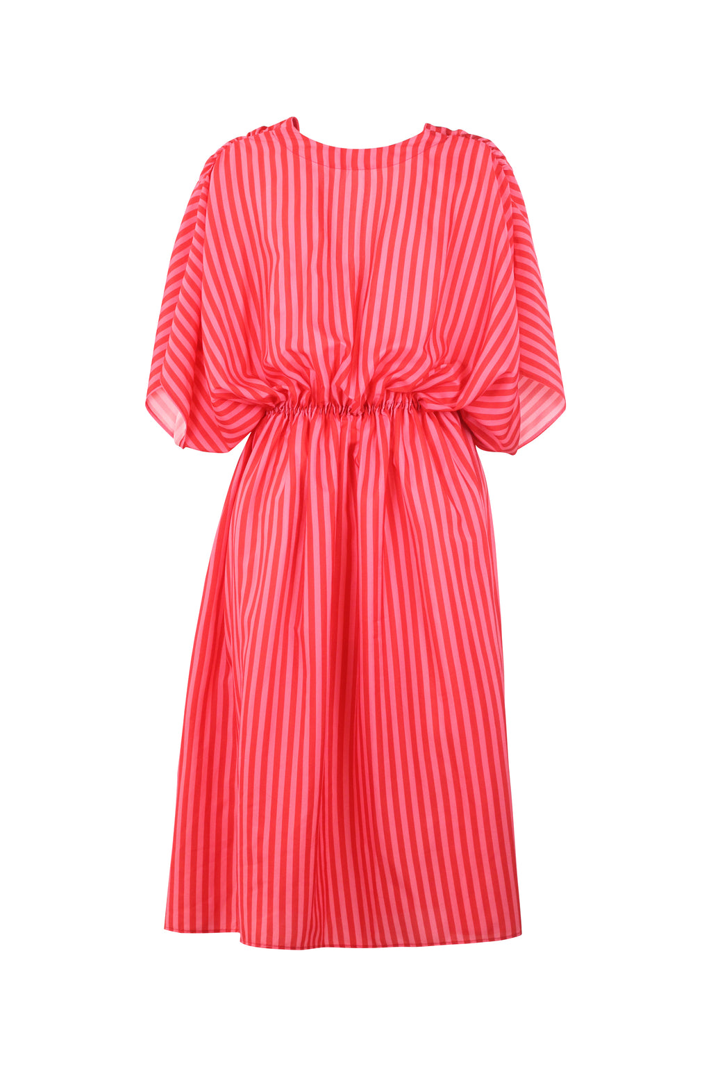 Striped V-Neck Waist-Cinched Midi Dress