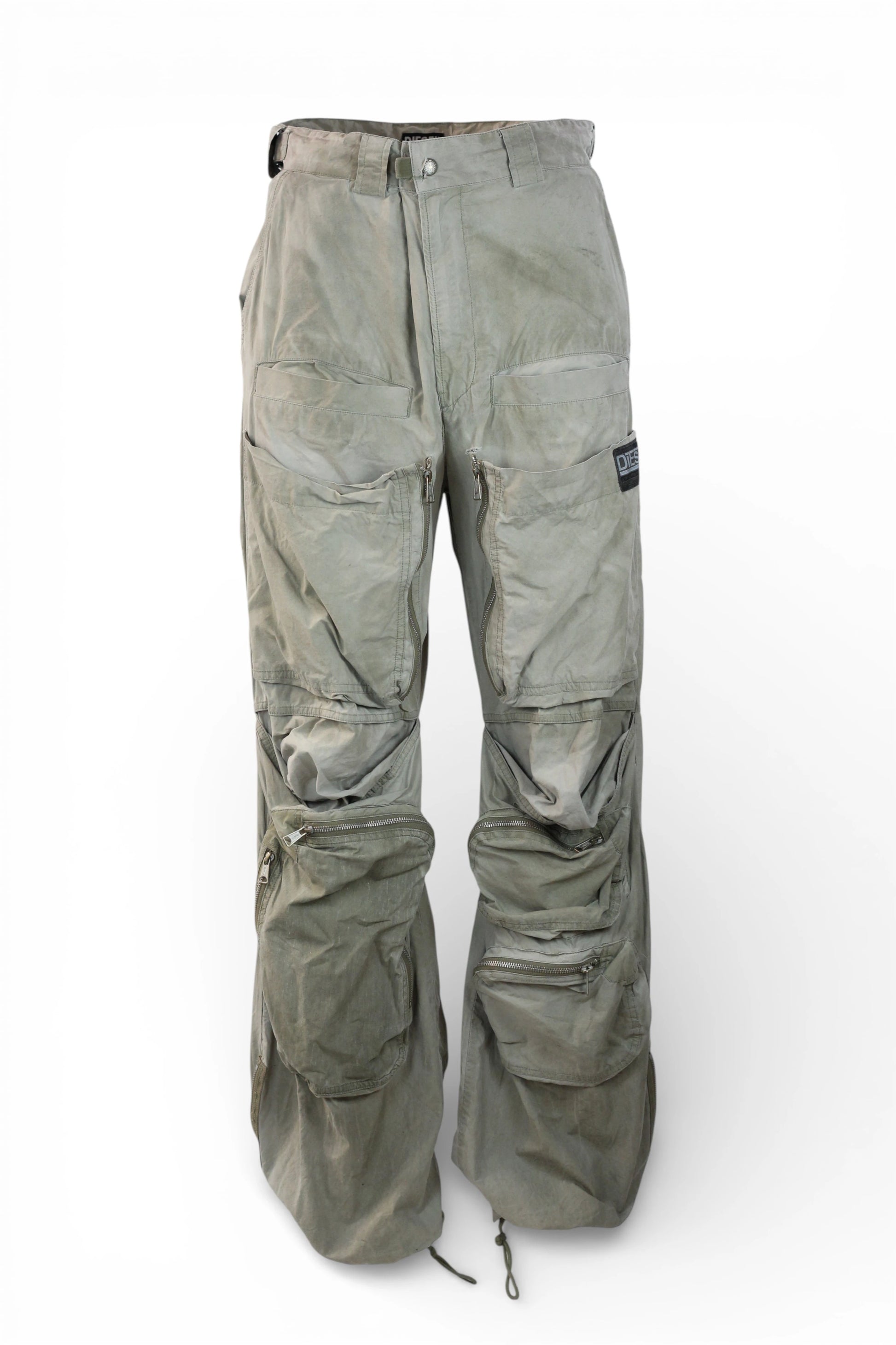 Beige Distressed Cargo Trousers
