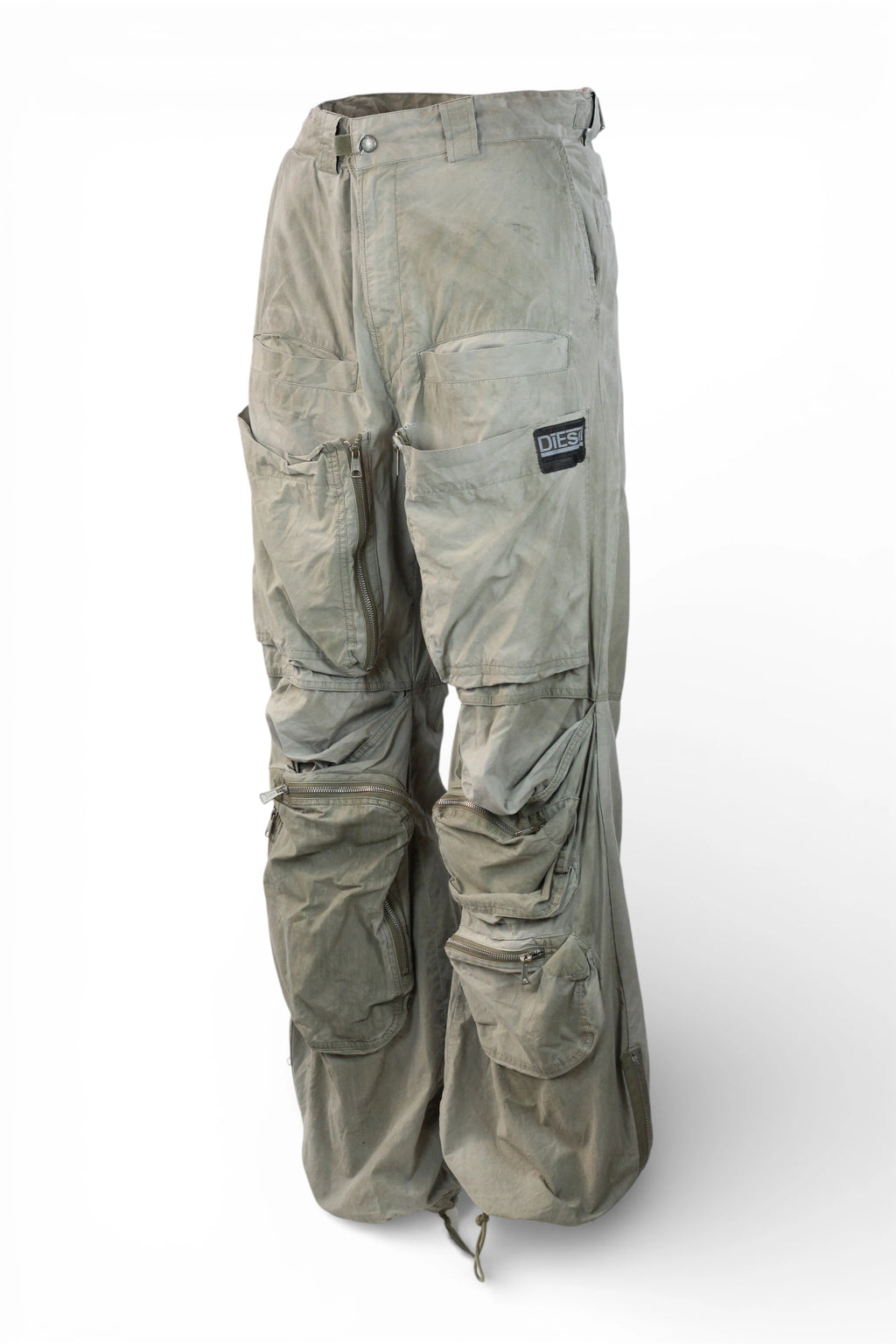 Beige Distressed Cargo Trousers