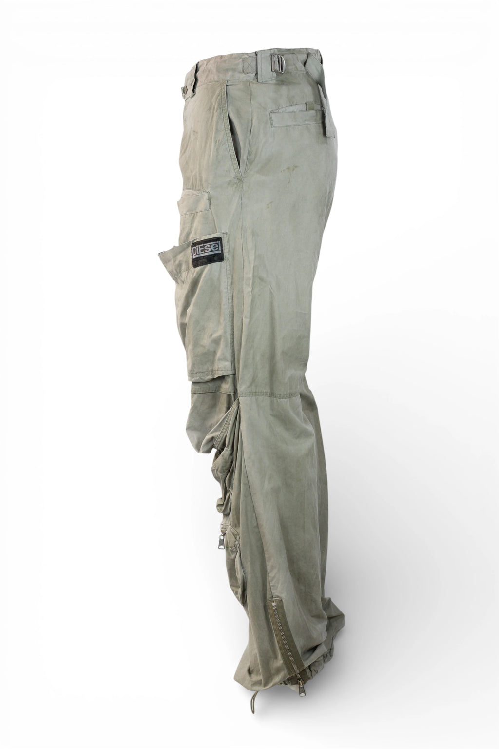 Beige Distressed Cargo Trousers