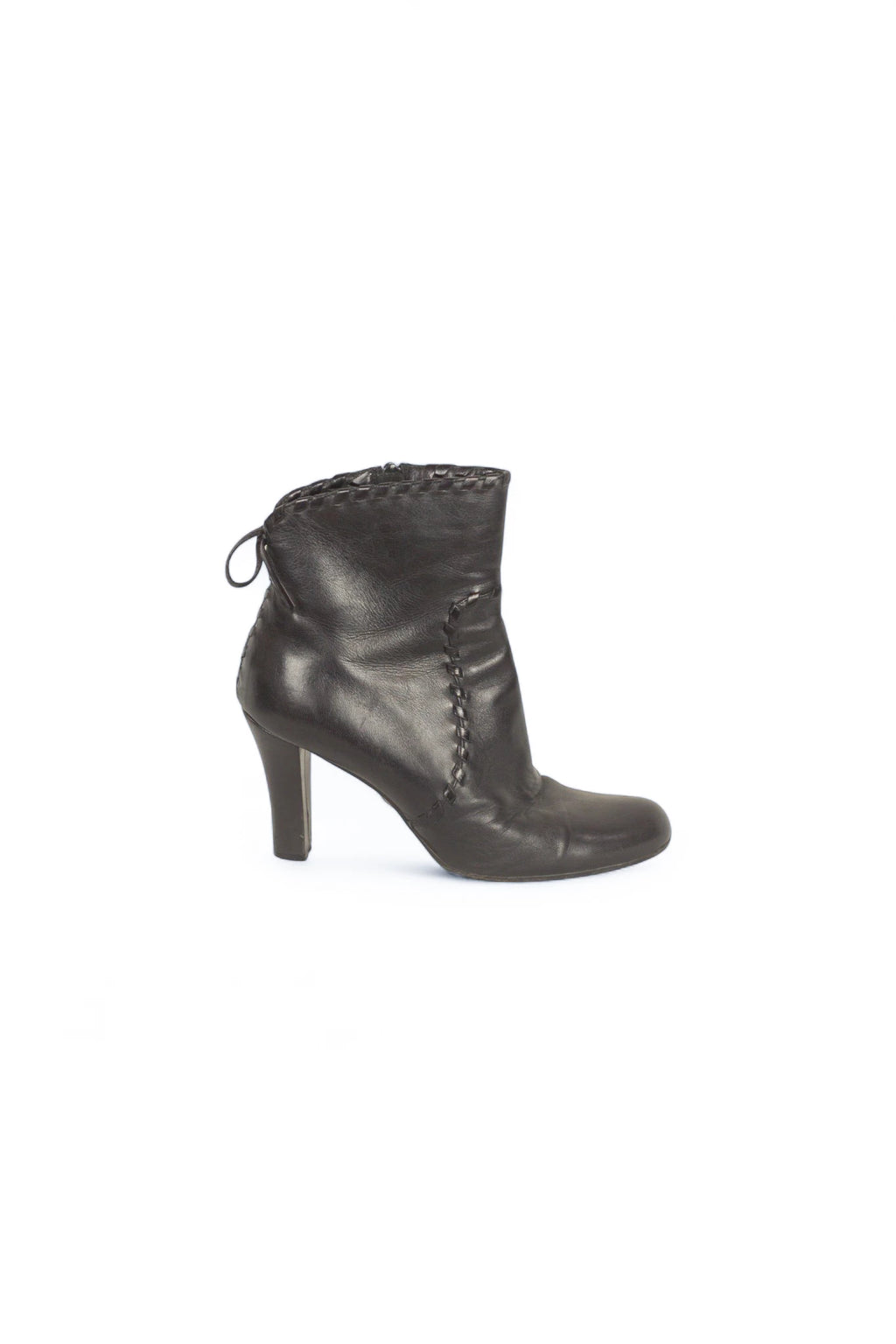 Black Leather Ankle Boots with Decorative Stitching