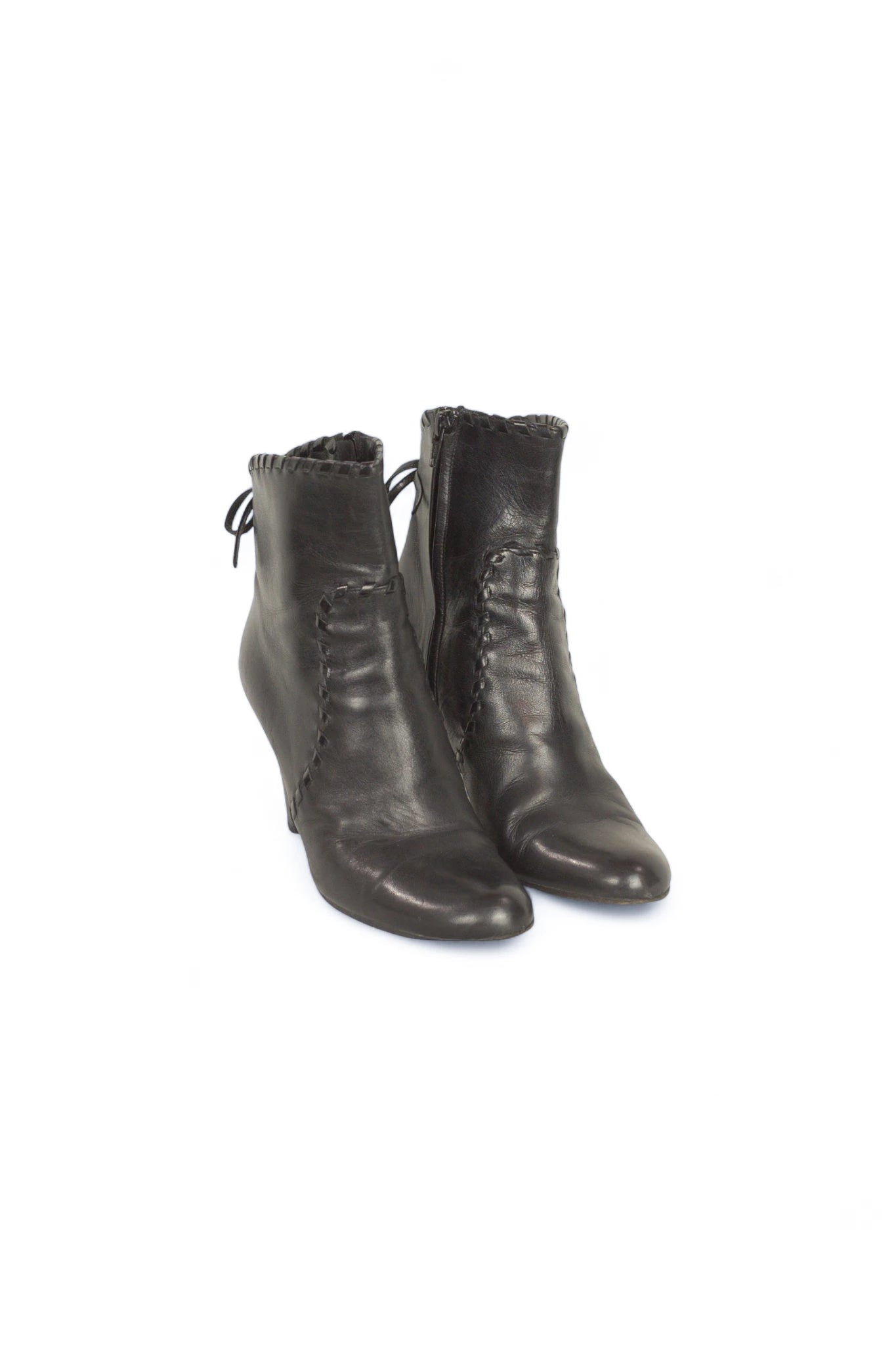 Black Leather Ankle Boots with Decorative Stitching
