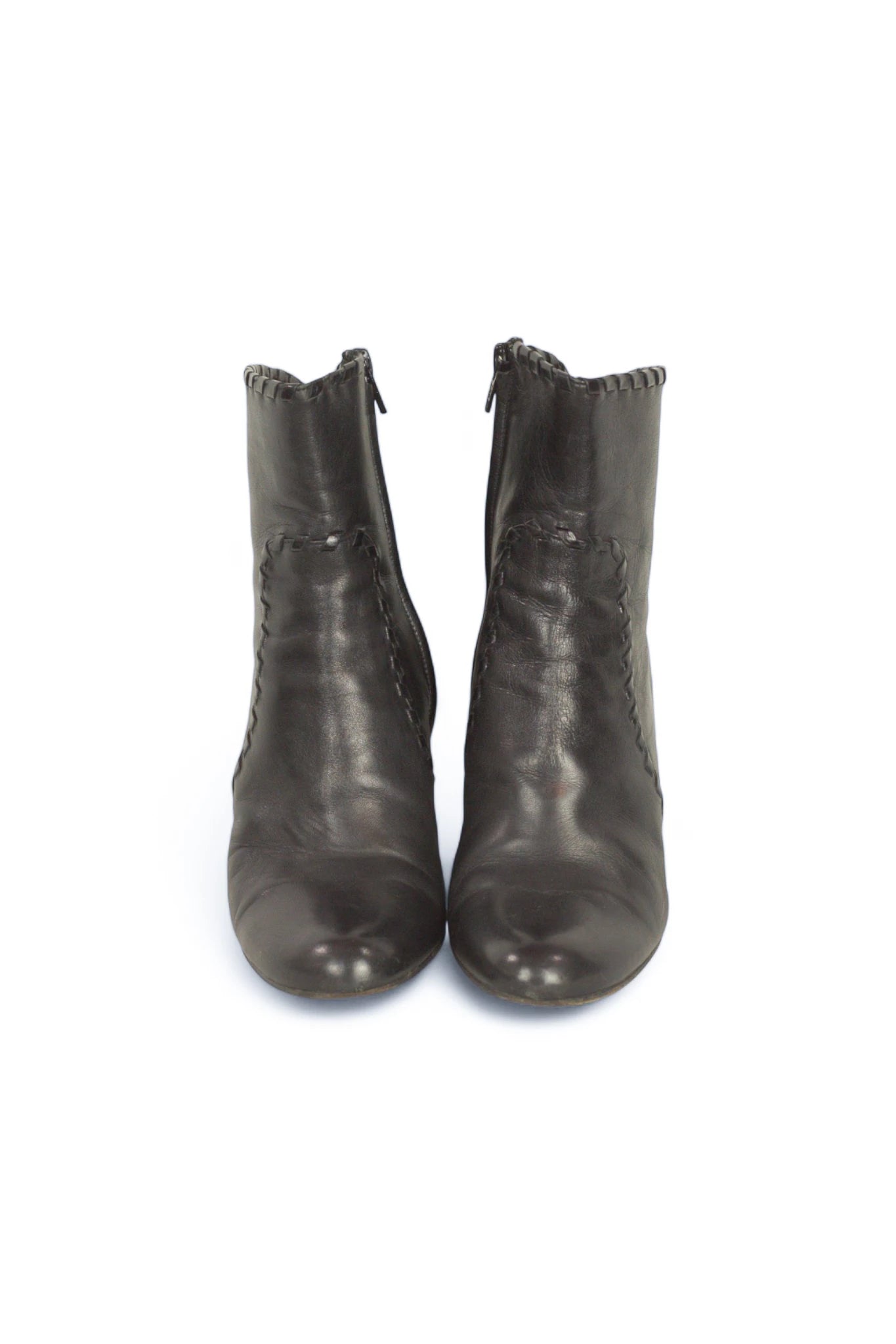 Black Leather Ankle Boots with Decorative Stitching