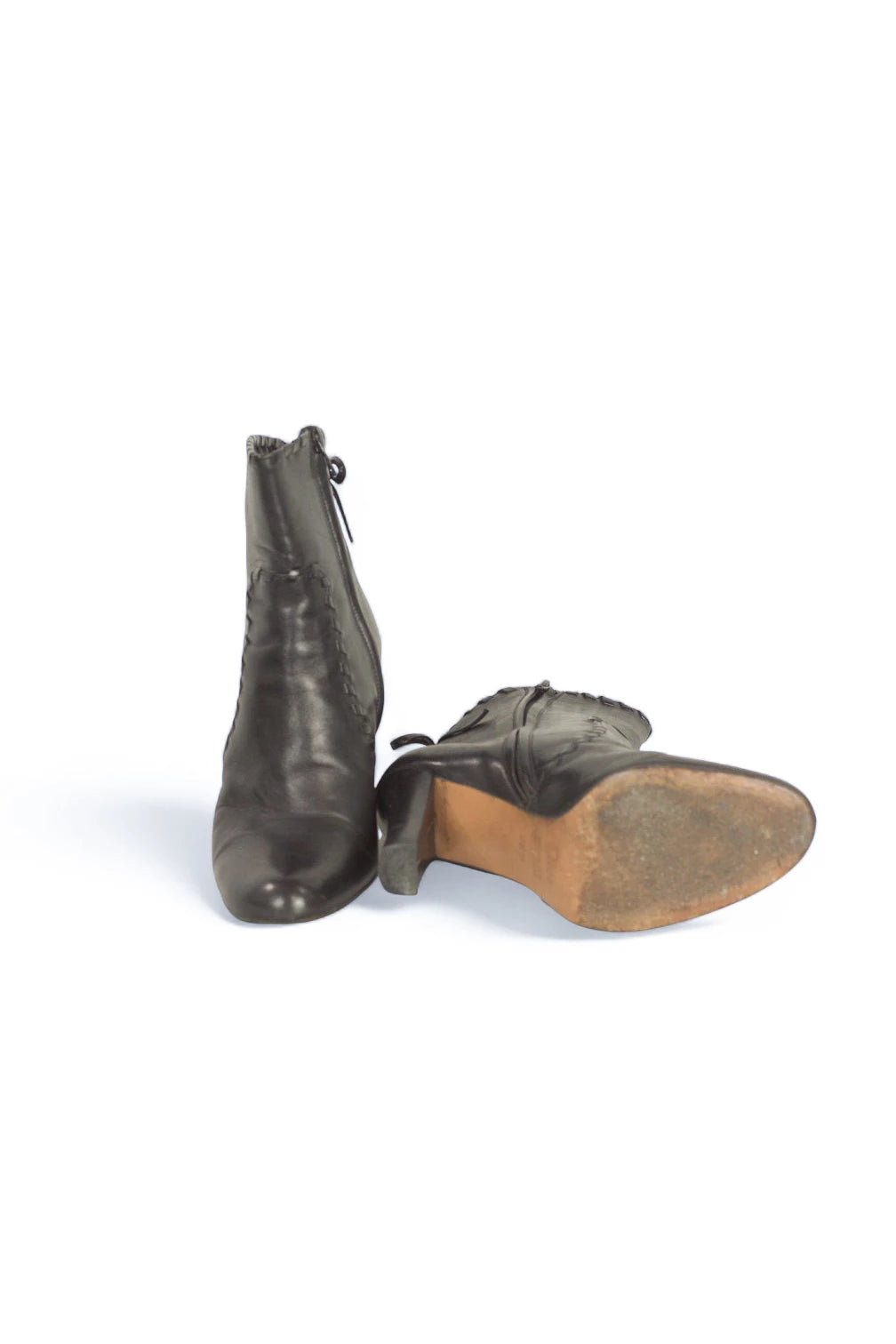 Black Leather Ankle Boots with Decorative Stitching