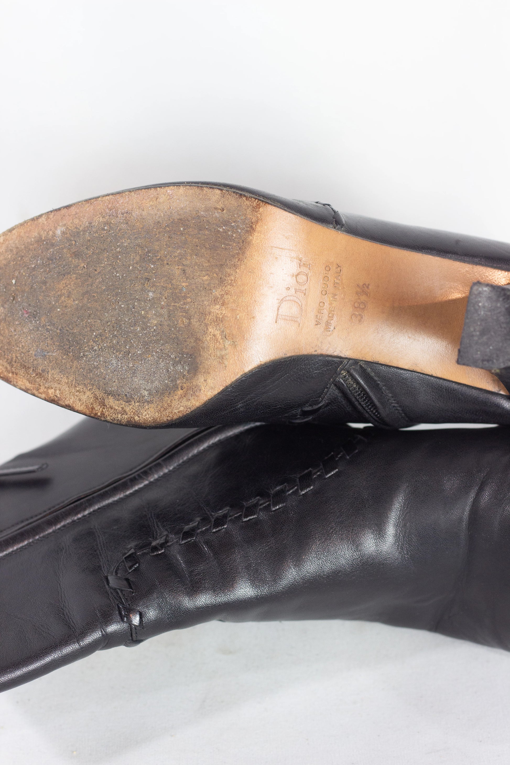 Black Leather Ankle Boots with Decorative Stitching