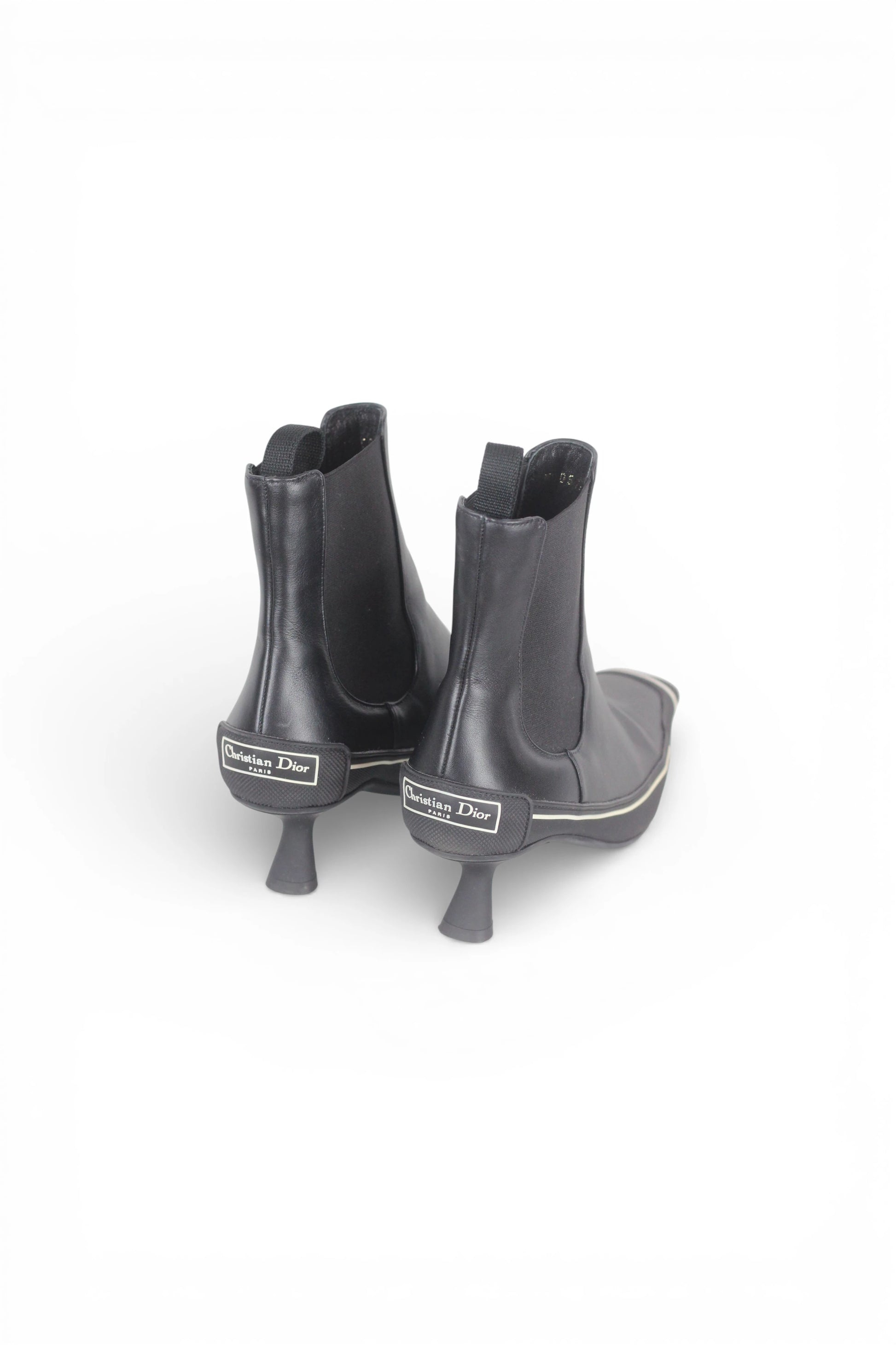 Black Leather Kitten Heel Chelsea Boots