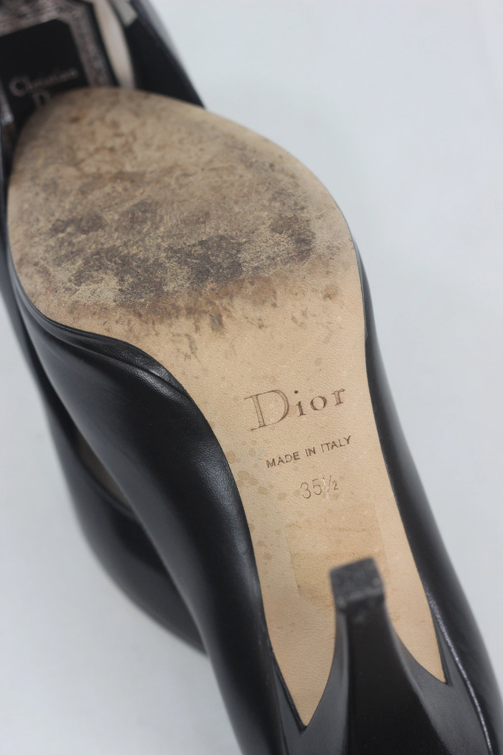 Black Leather Peep Toe Stiletto Heels