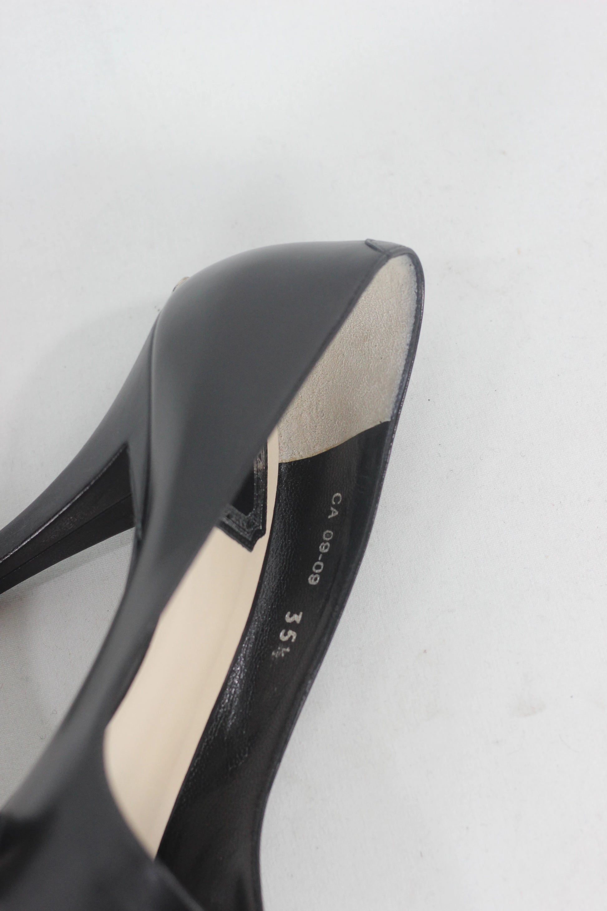 Black Leather Peep Toe Stiletto Heels