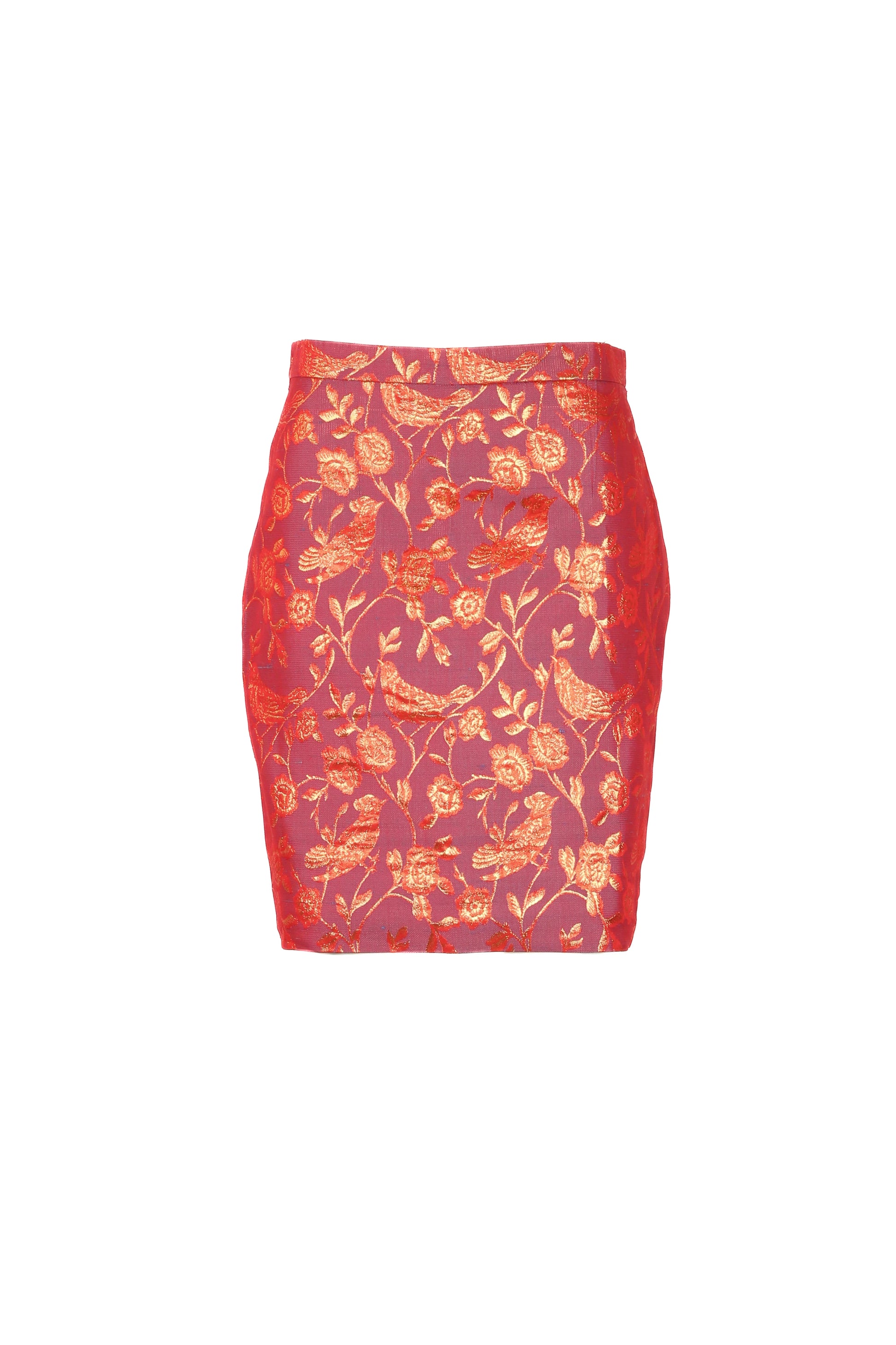 Silk mini pencil skirt in brocade