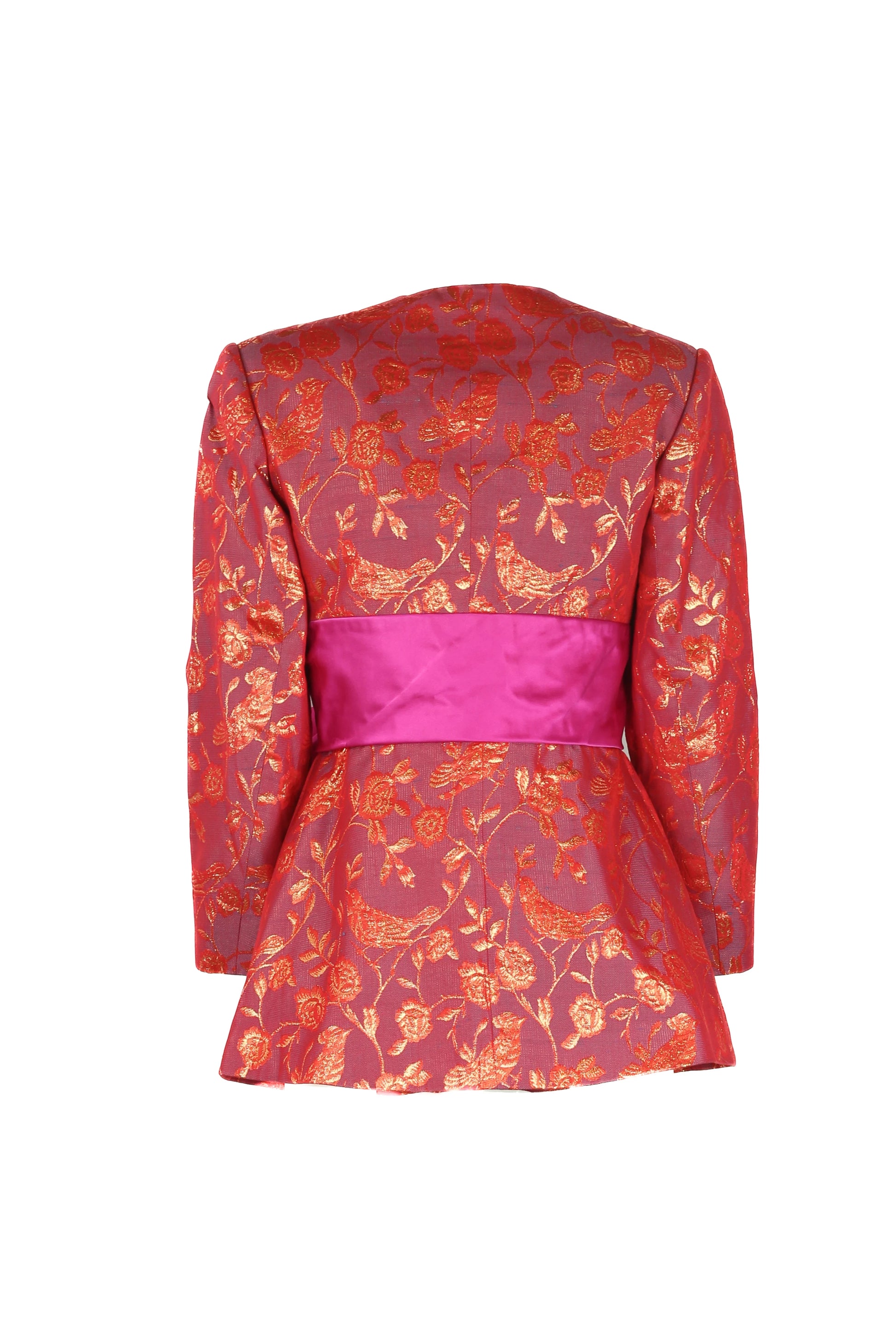 Golden Silk Jacket with Fuchsia Ribbon
