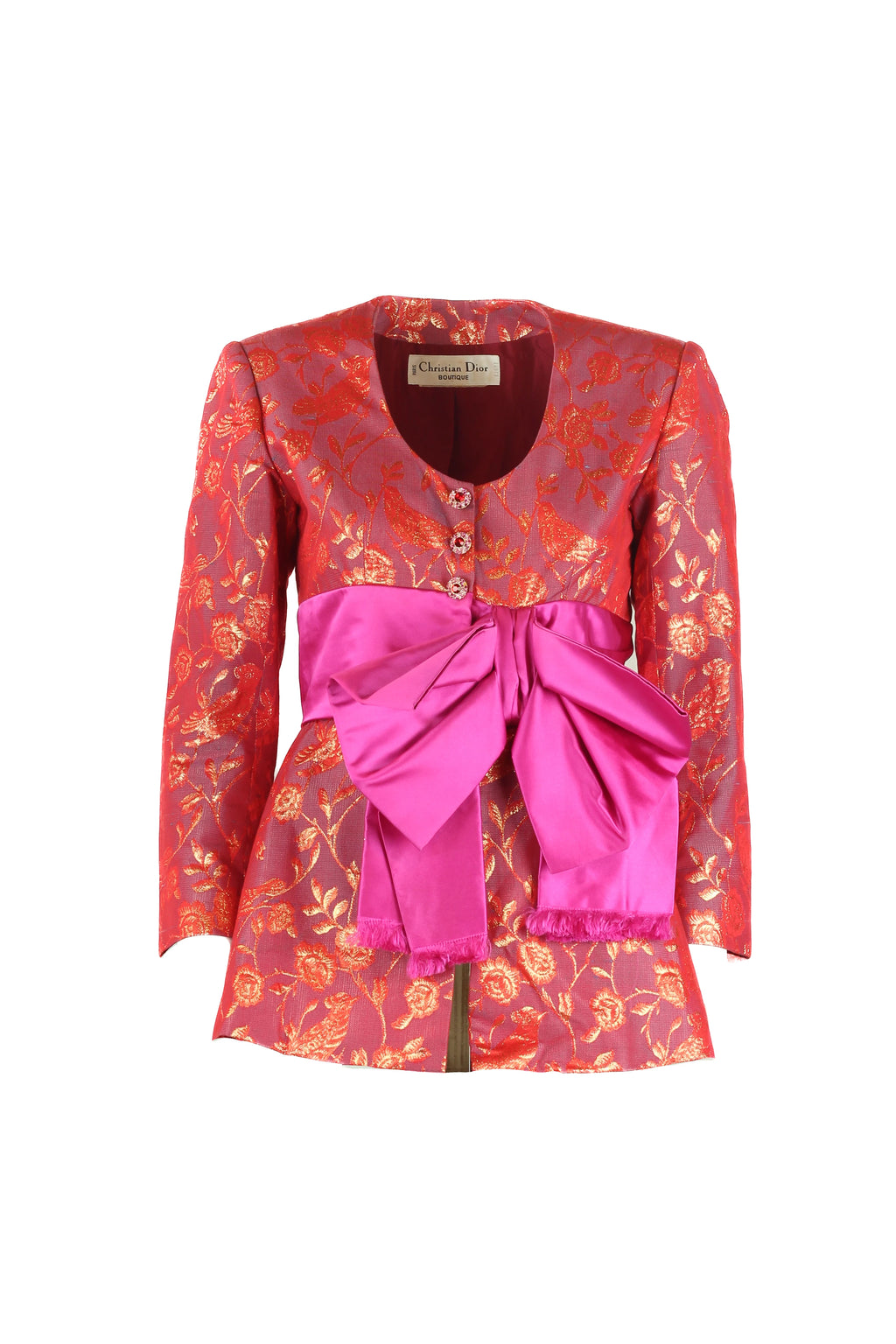 Golden Silk Jacket with Fuchsia Ribbon