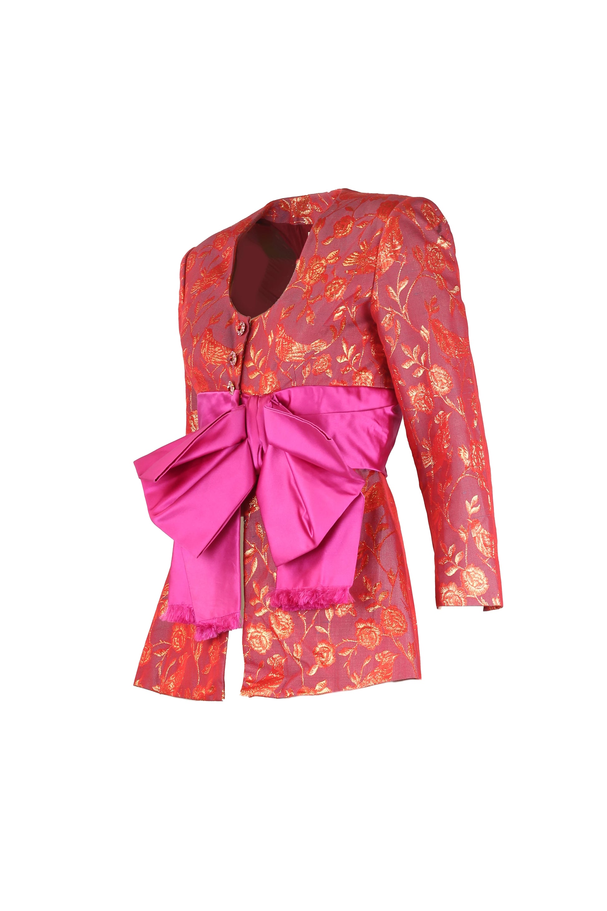 Golden Silk Jacket with Fuchsia Ribbon