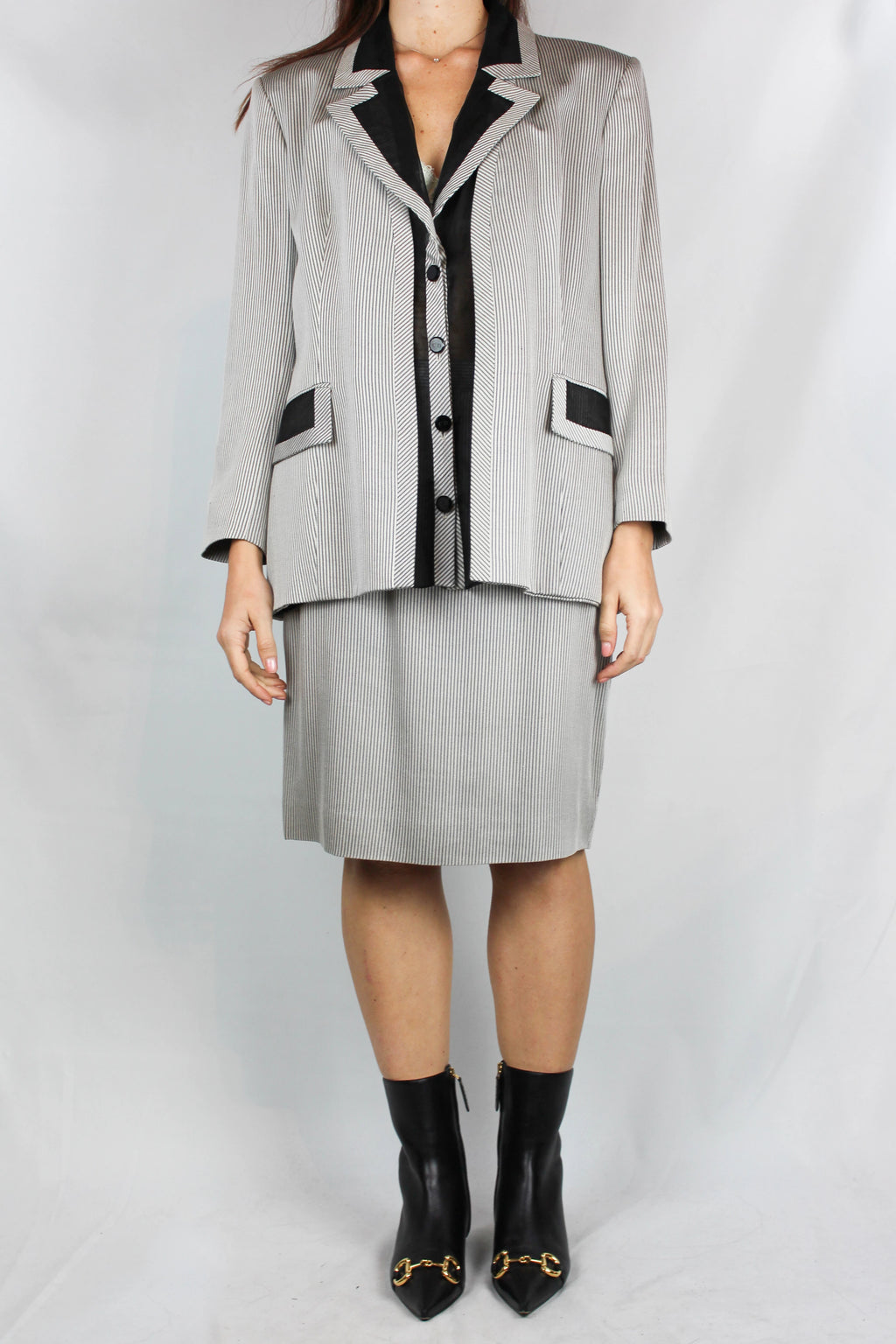 Tailleur with Midi Skirt and Chiffon Detail Jacket