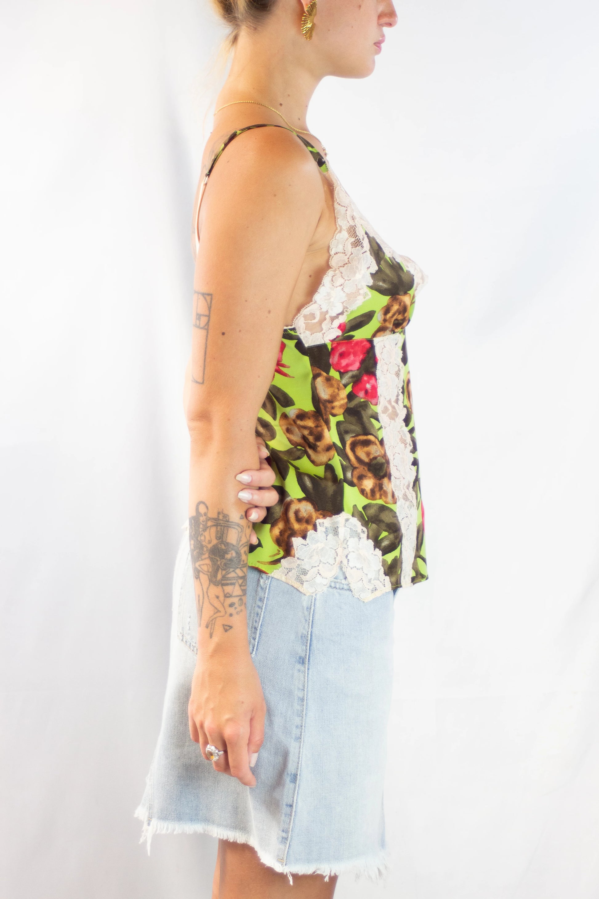 Silk Floral Top with Lace Inserts
