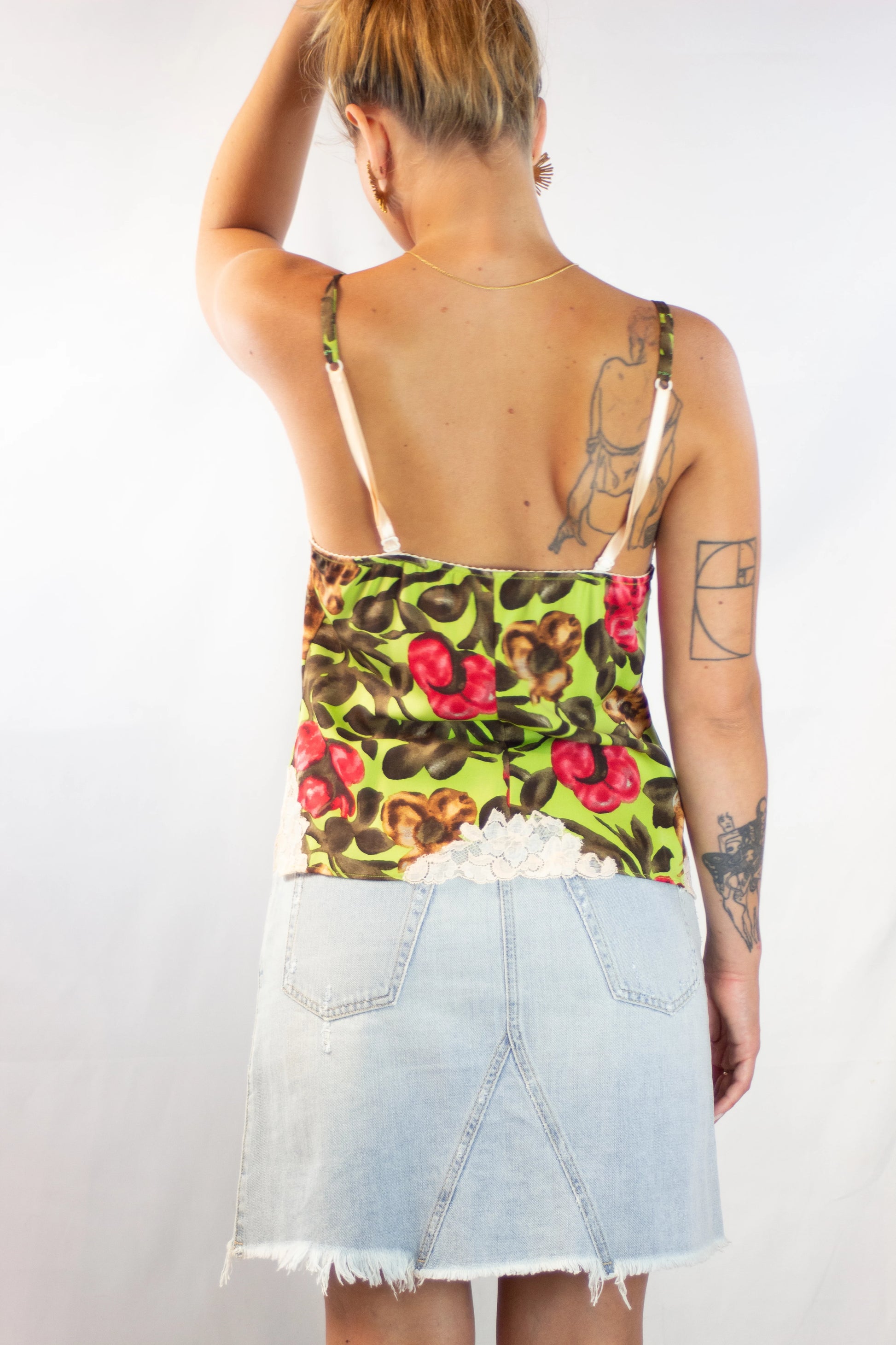 Silk Floral Top with Lace Inserts