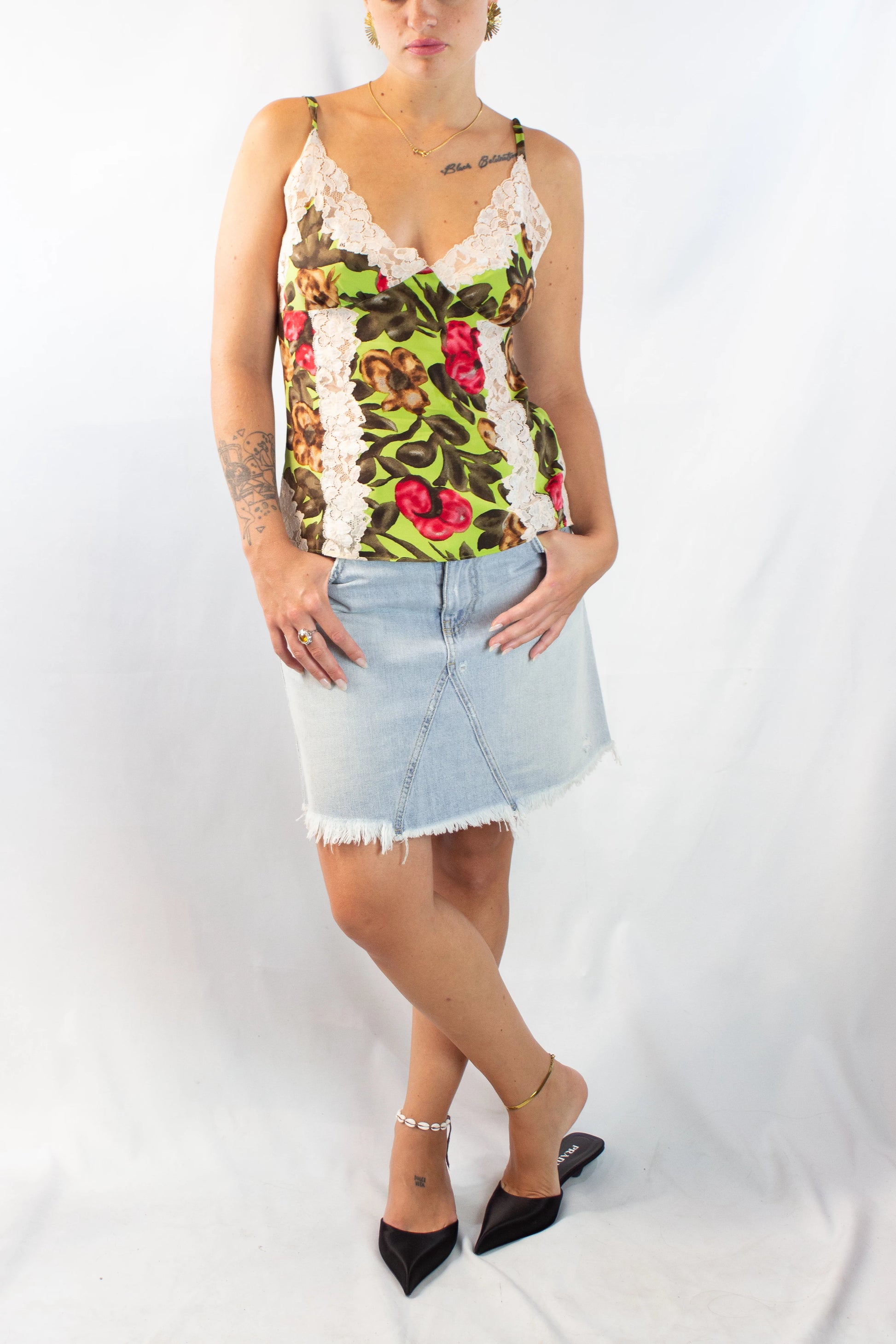 Silk Floral Top with Lace Inserts