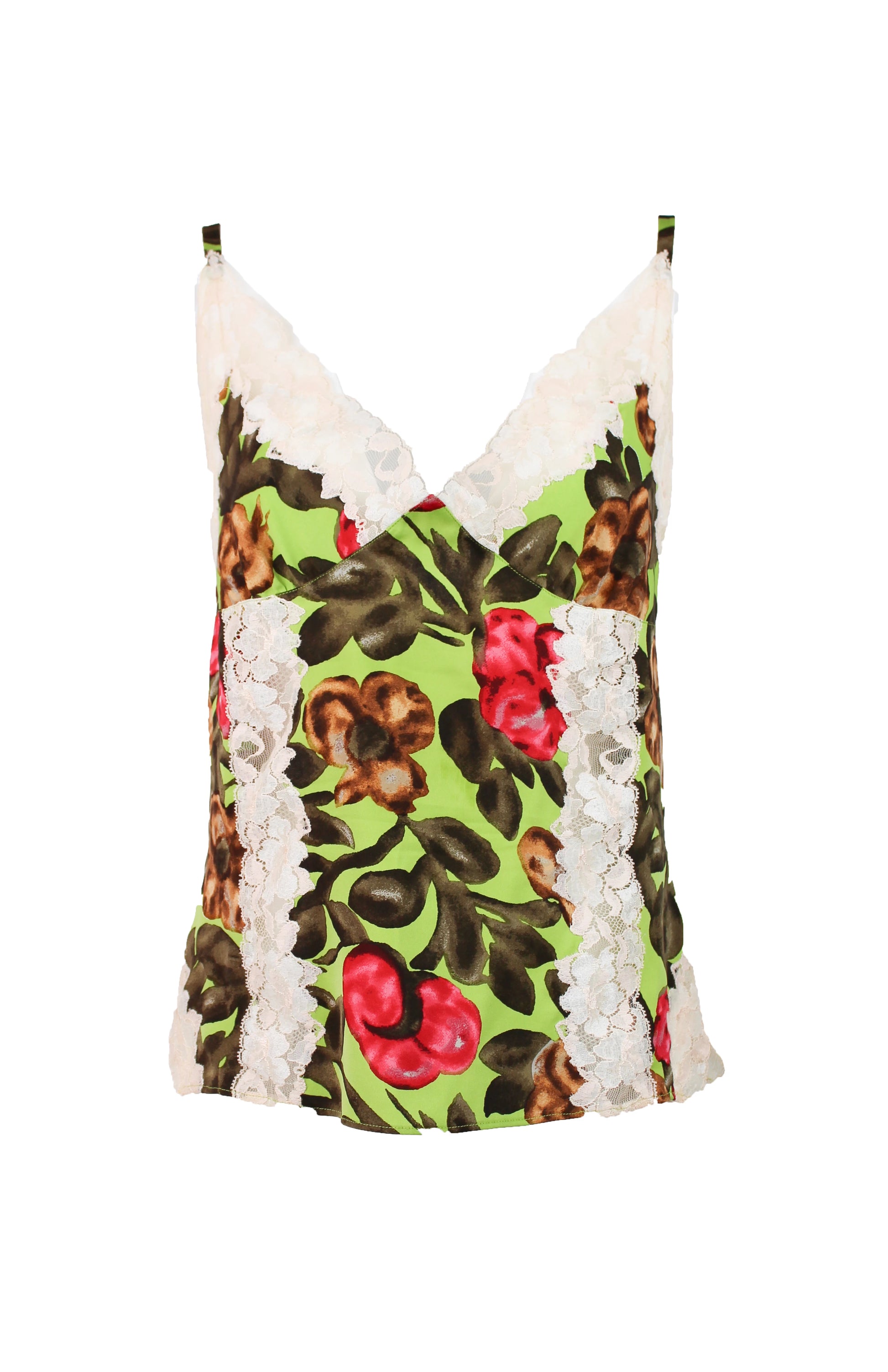 Silk Floral Top with Lace Inserts