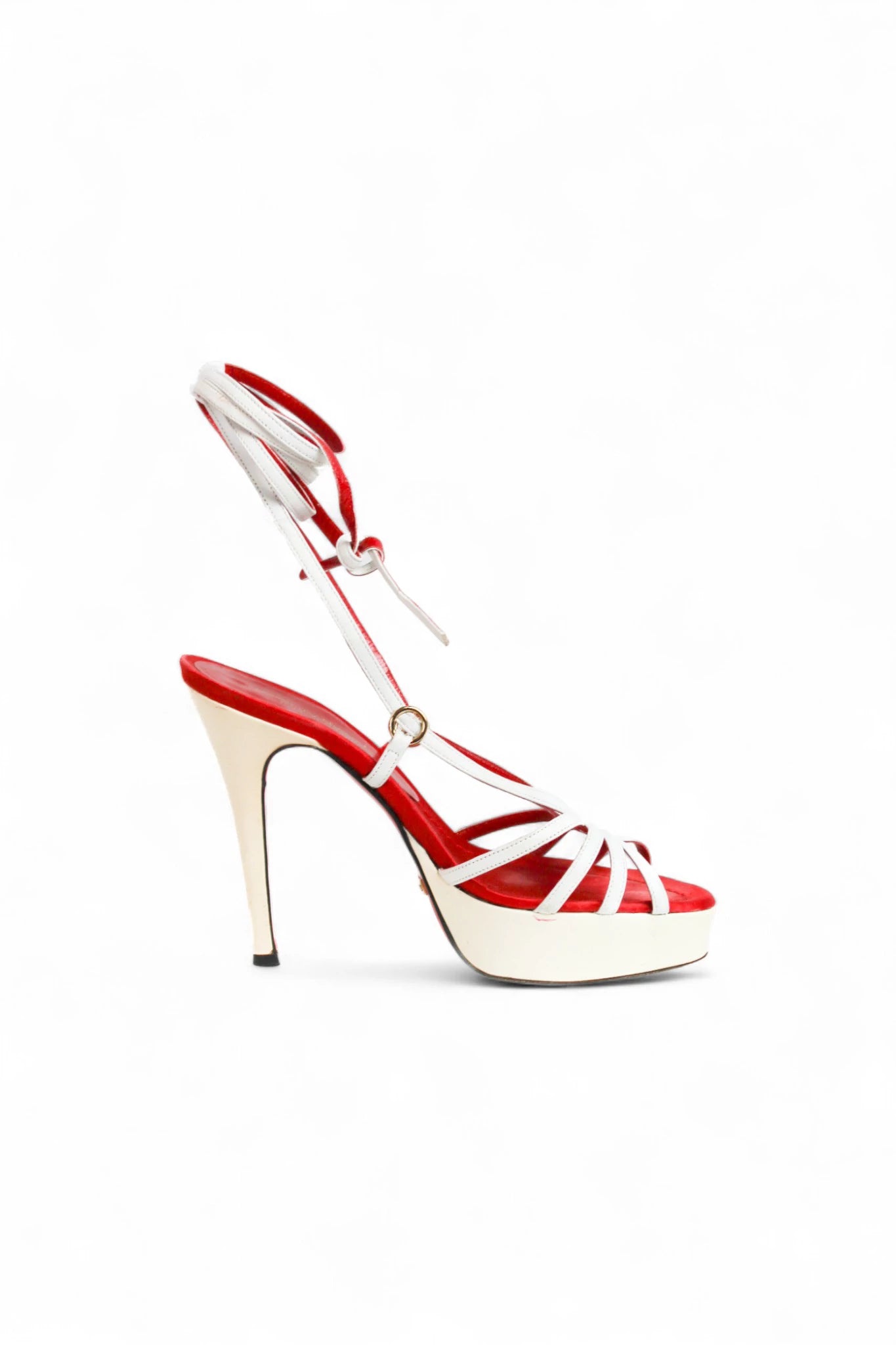 White Patent Platform Heels with Red Details SS2006